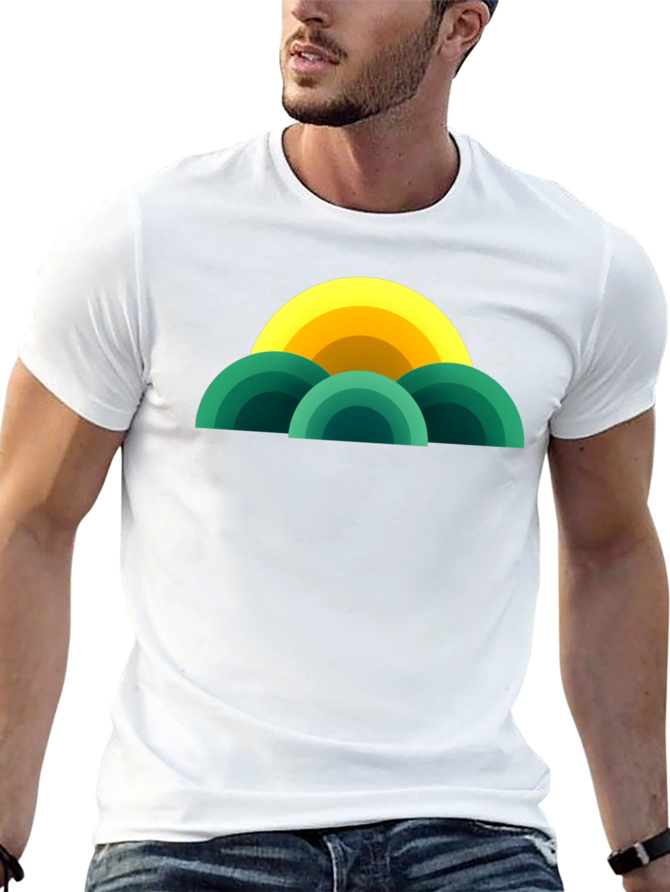 Retro Sunset T-Shirt - Modern Geometric Design