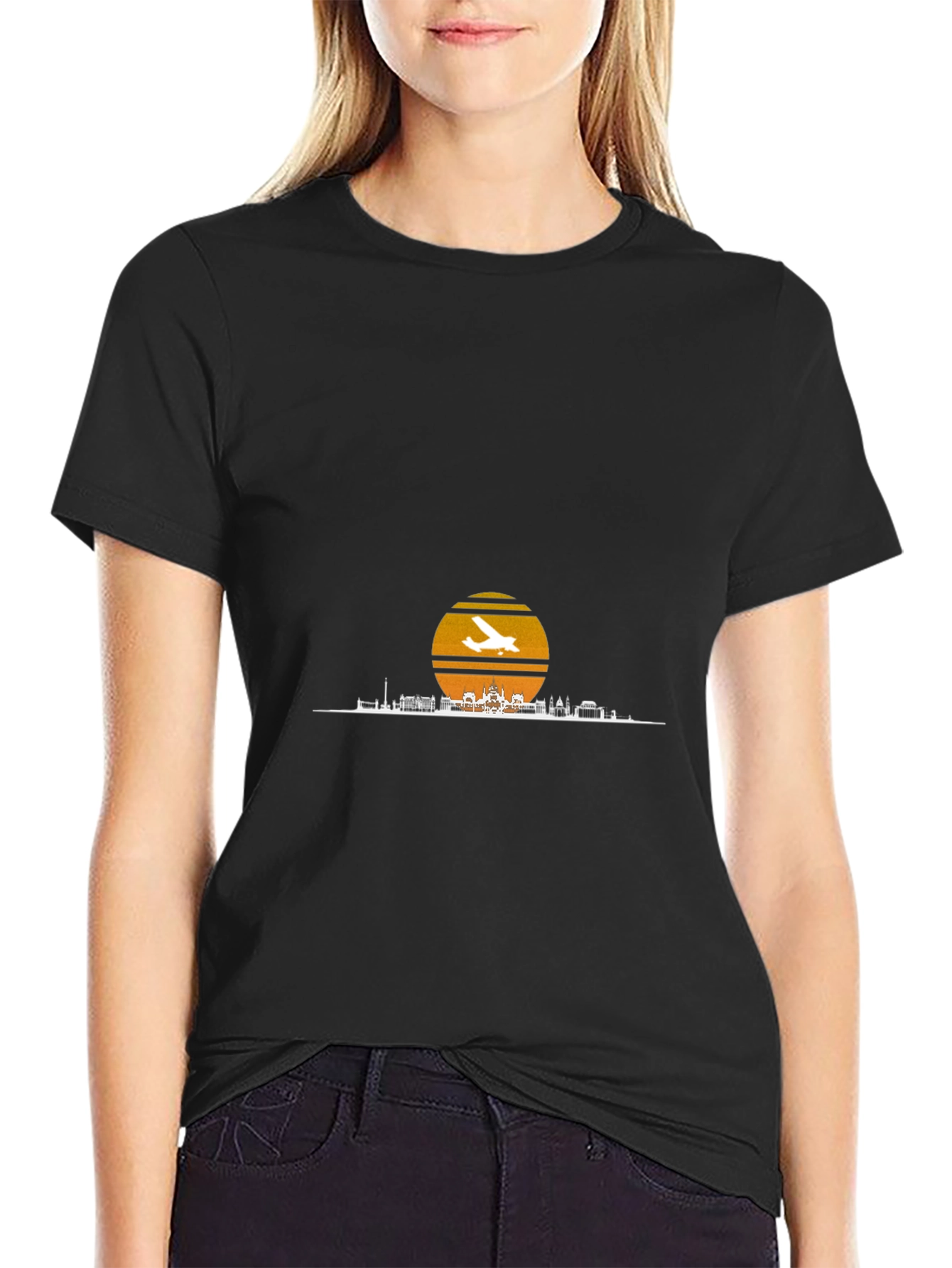 Sunset Airplane Skyline Graphic Tee