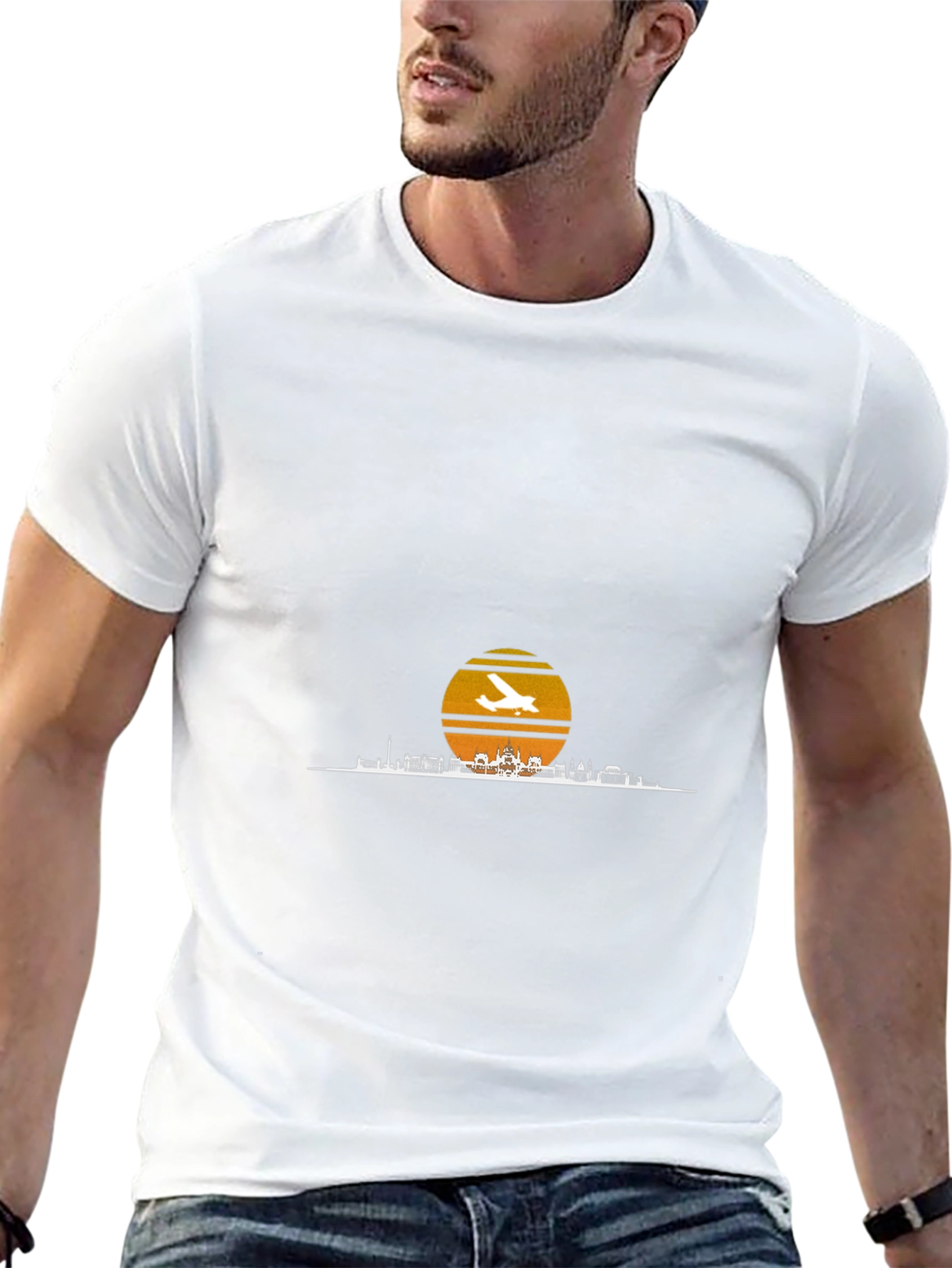 Sunset Airplane Skyline Graphic Tee