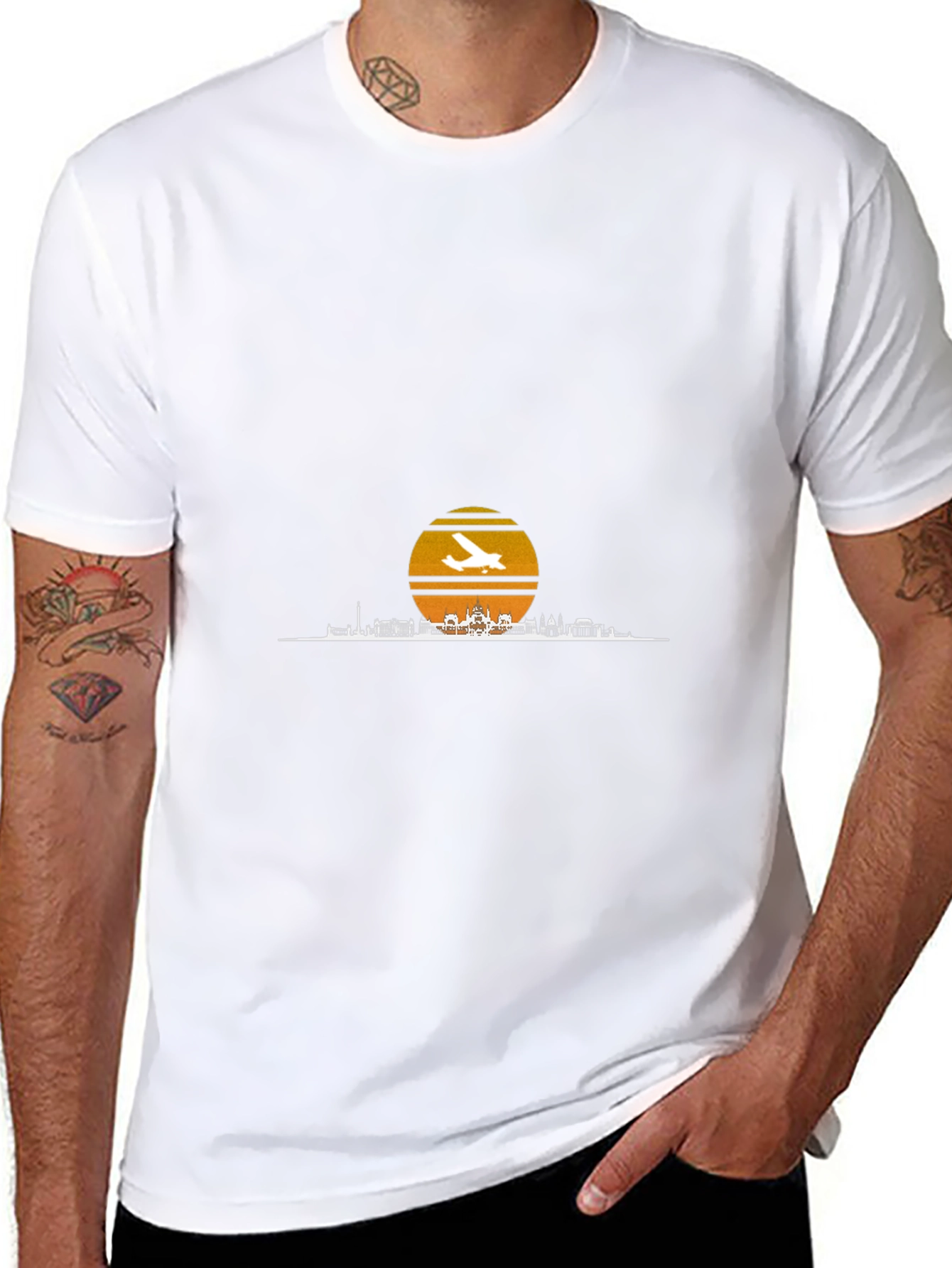 Sunset Airplane Skyline Graphic Tee
