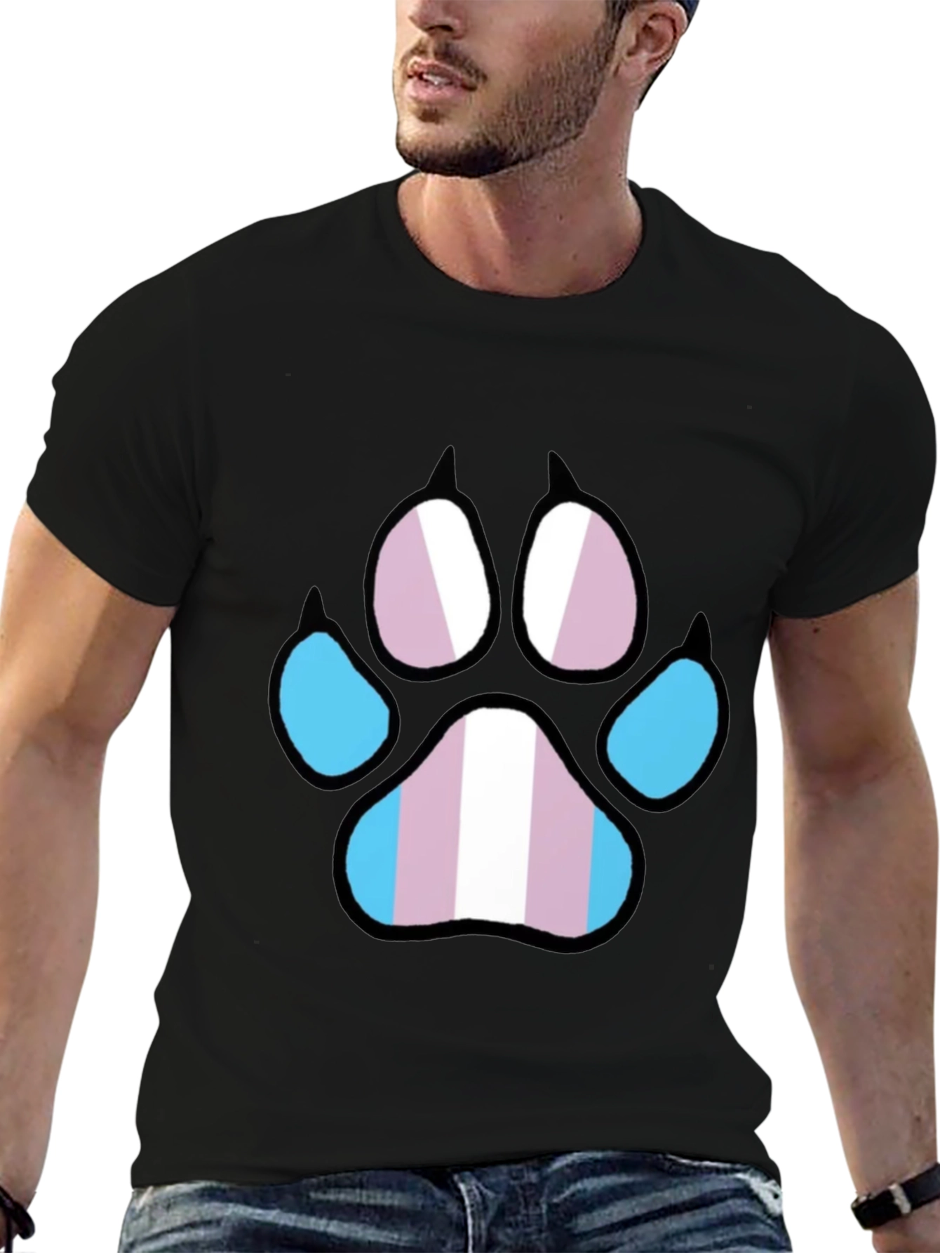 Trans Pride Paw Print T-Shirt - Black LGBTQ+ Tee