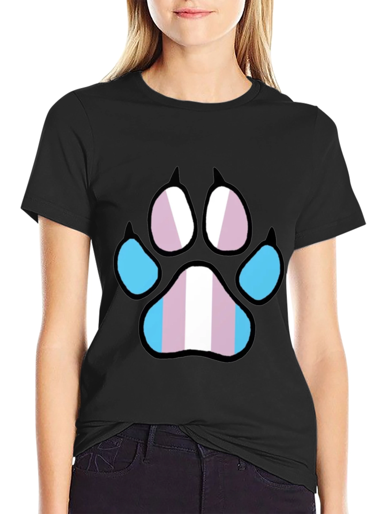 Trans Pride Paw Print T-Shirt - Black LGBTQ+ Tee
