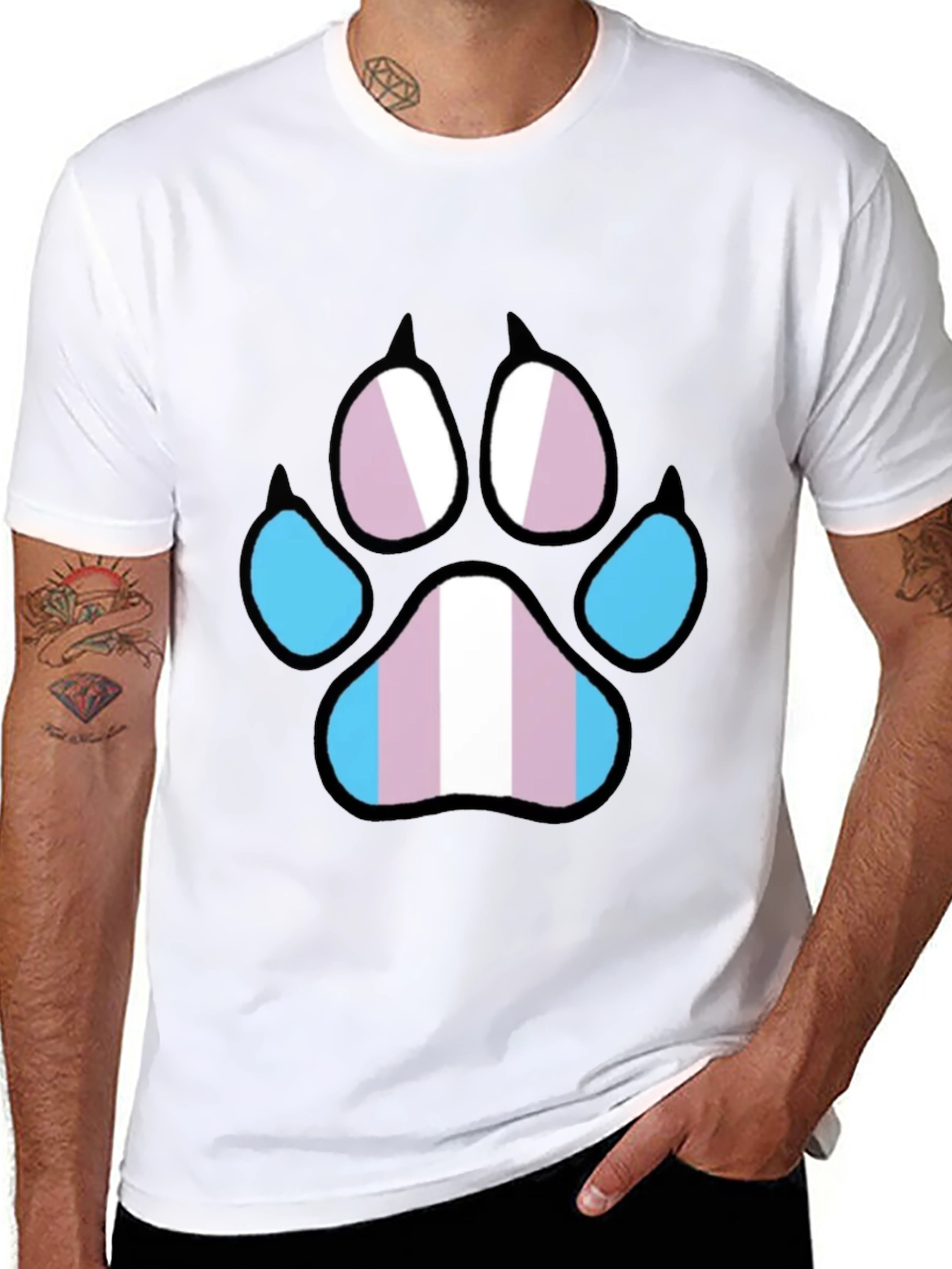 Trans Pride Paw Print T-Shirt - Black LGBTQ+ Tee