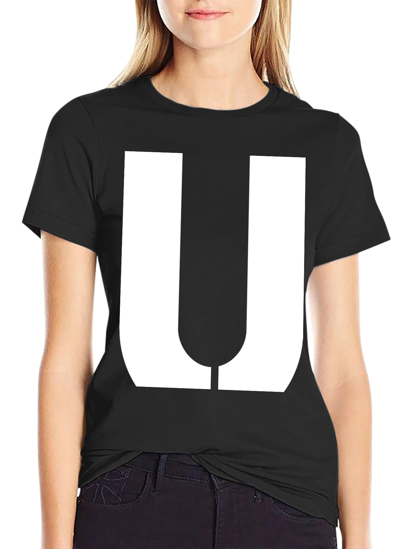 Bold Letter U Graphic Tee - Casual Cotton T-Shirt