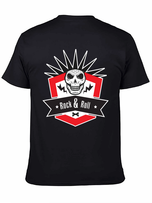 Rock & Roll Skull Graphic Tee - Mens Black T-Shirt
