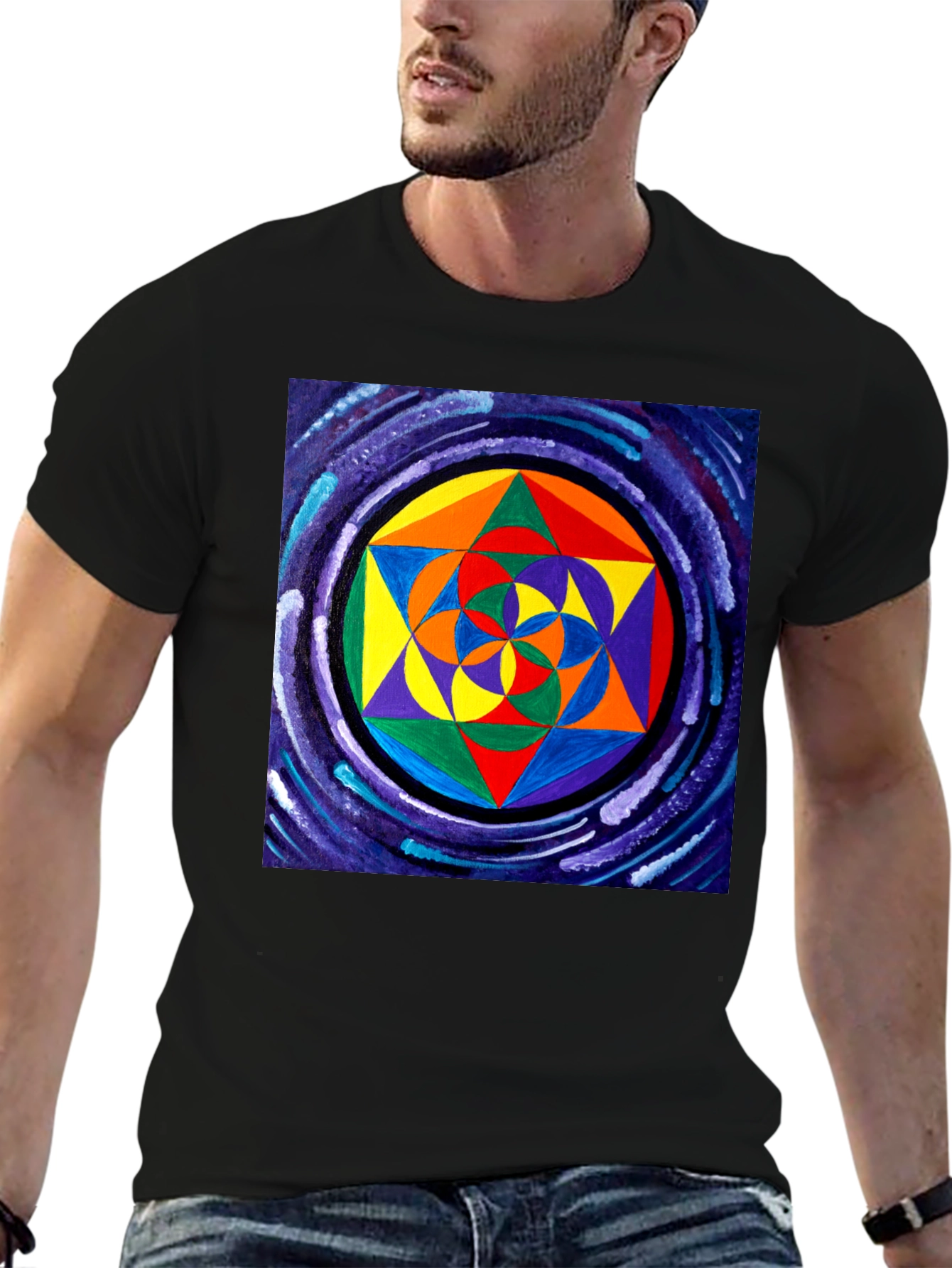 Geometric Pattern Black T-Shirt