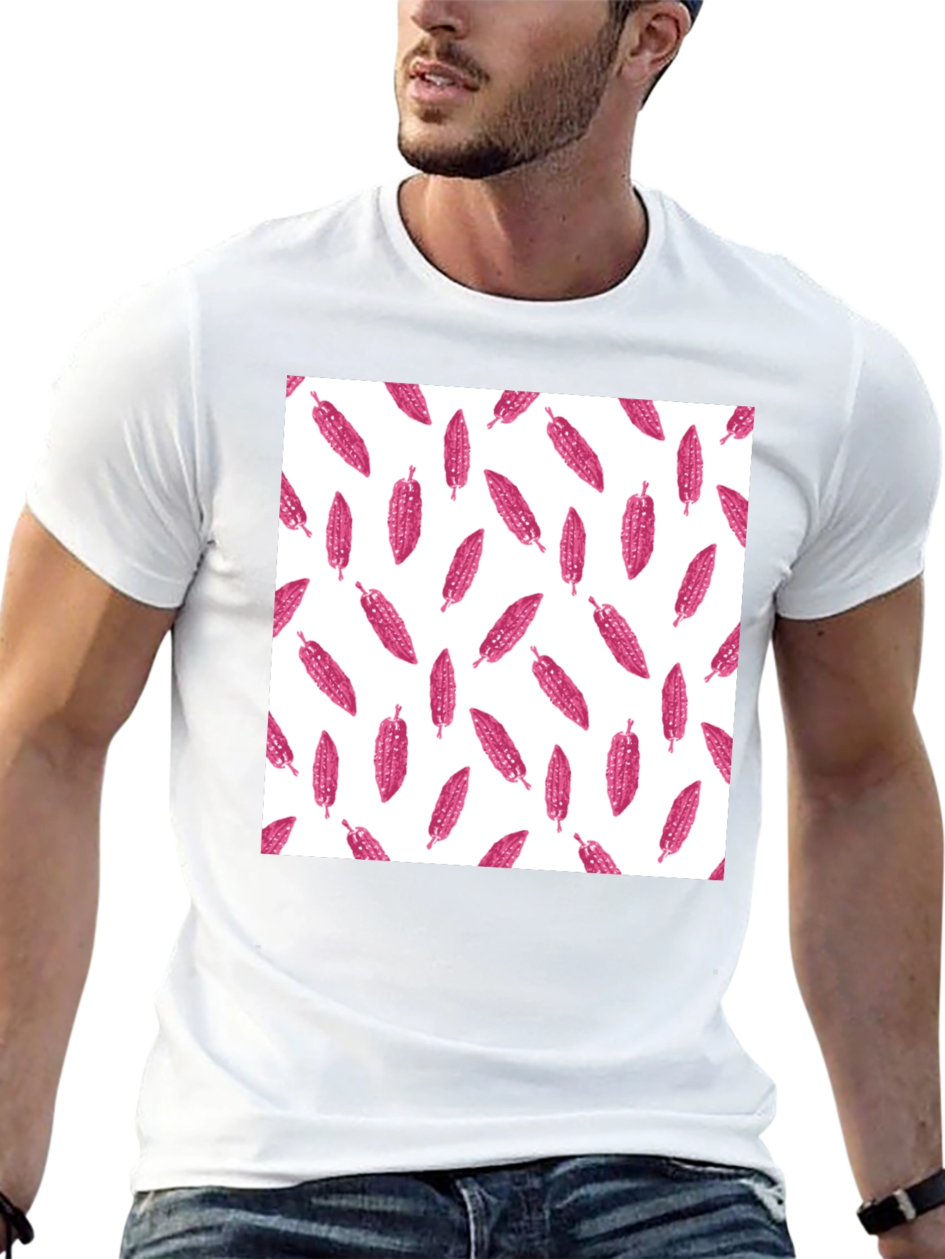 Black Tee with Pink Corn Pattern