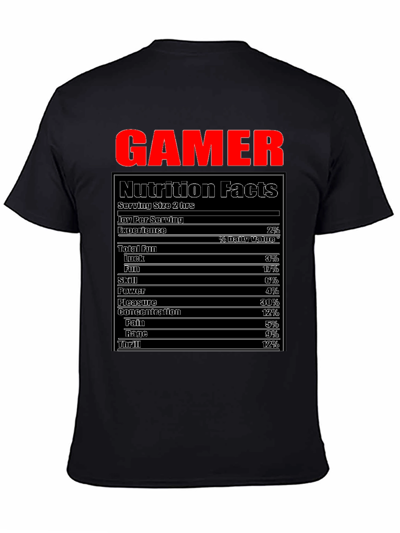 Gamer Nutrition Facts T-Shirt Funny Gaming Tee