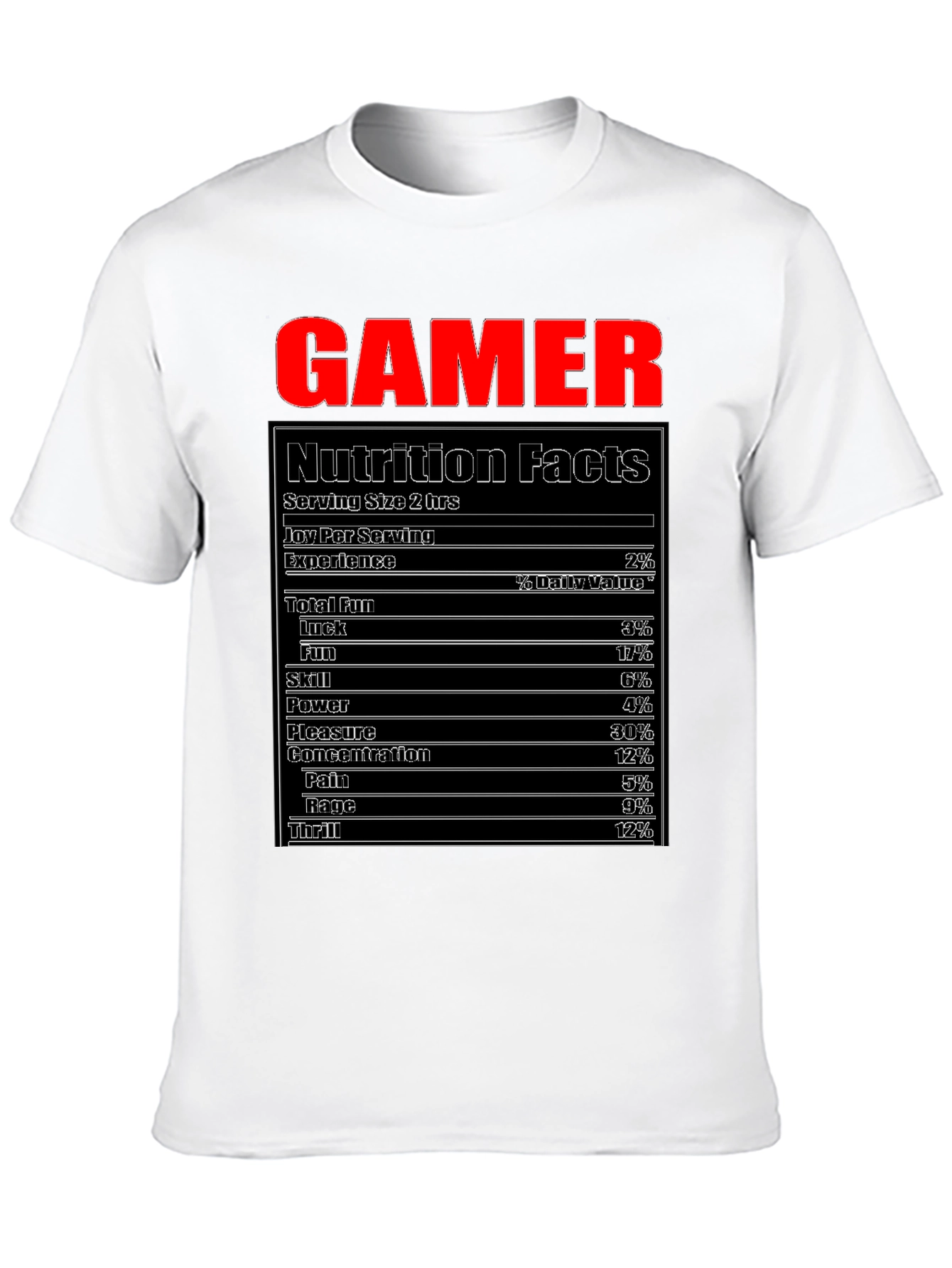 Gamer Nutrition Facts T-Shirt Funny Gaming Tee