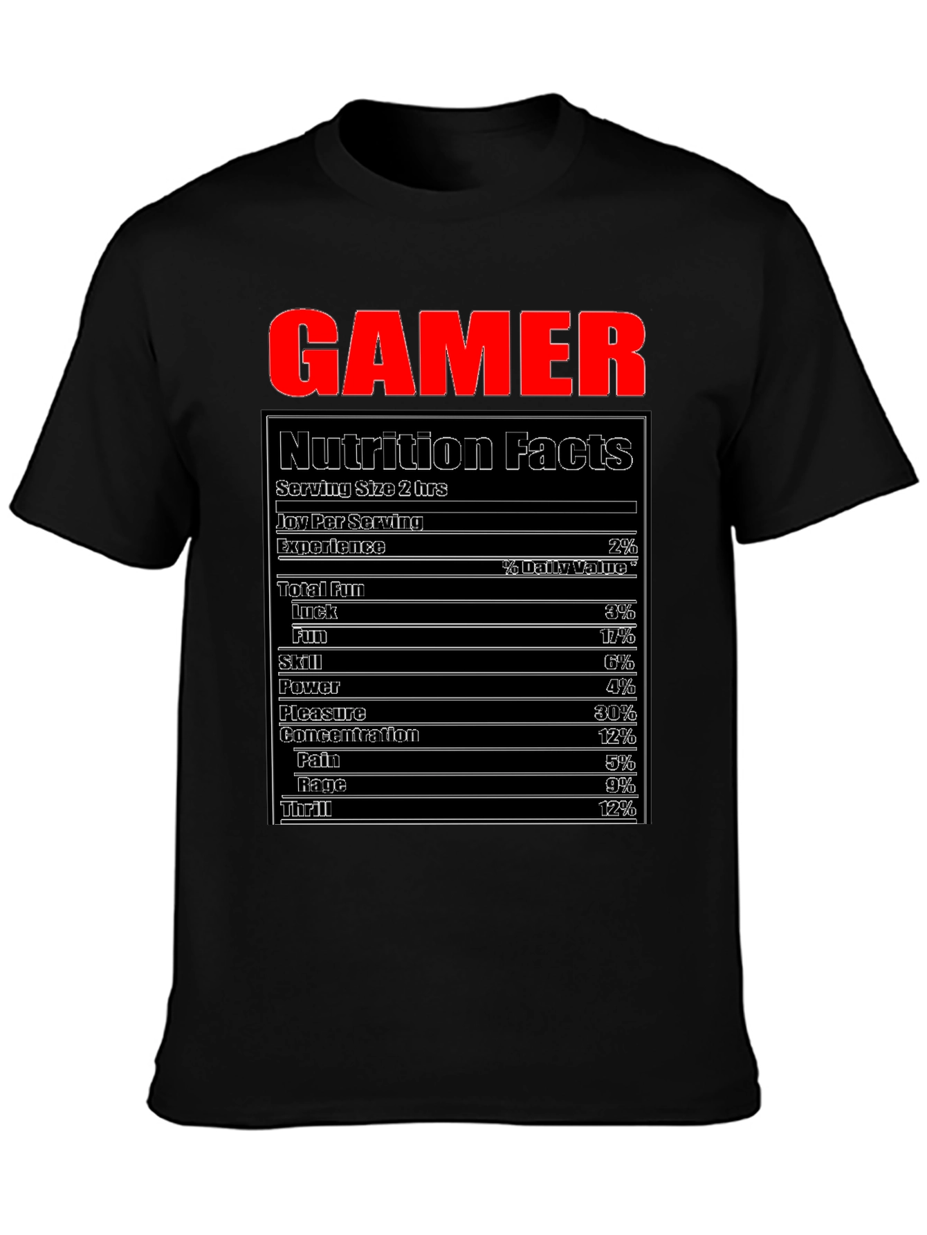 Gamer Nutrition Facts T-Shirt Funny Gaming Tee