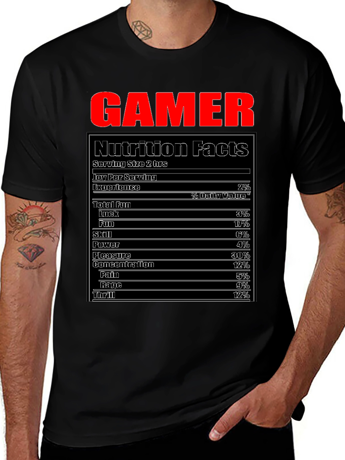 Gamer Nutrition Facts T-Shirt Funny Gaming Tee