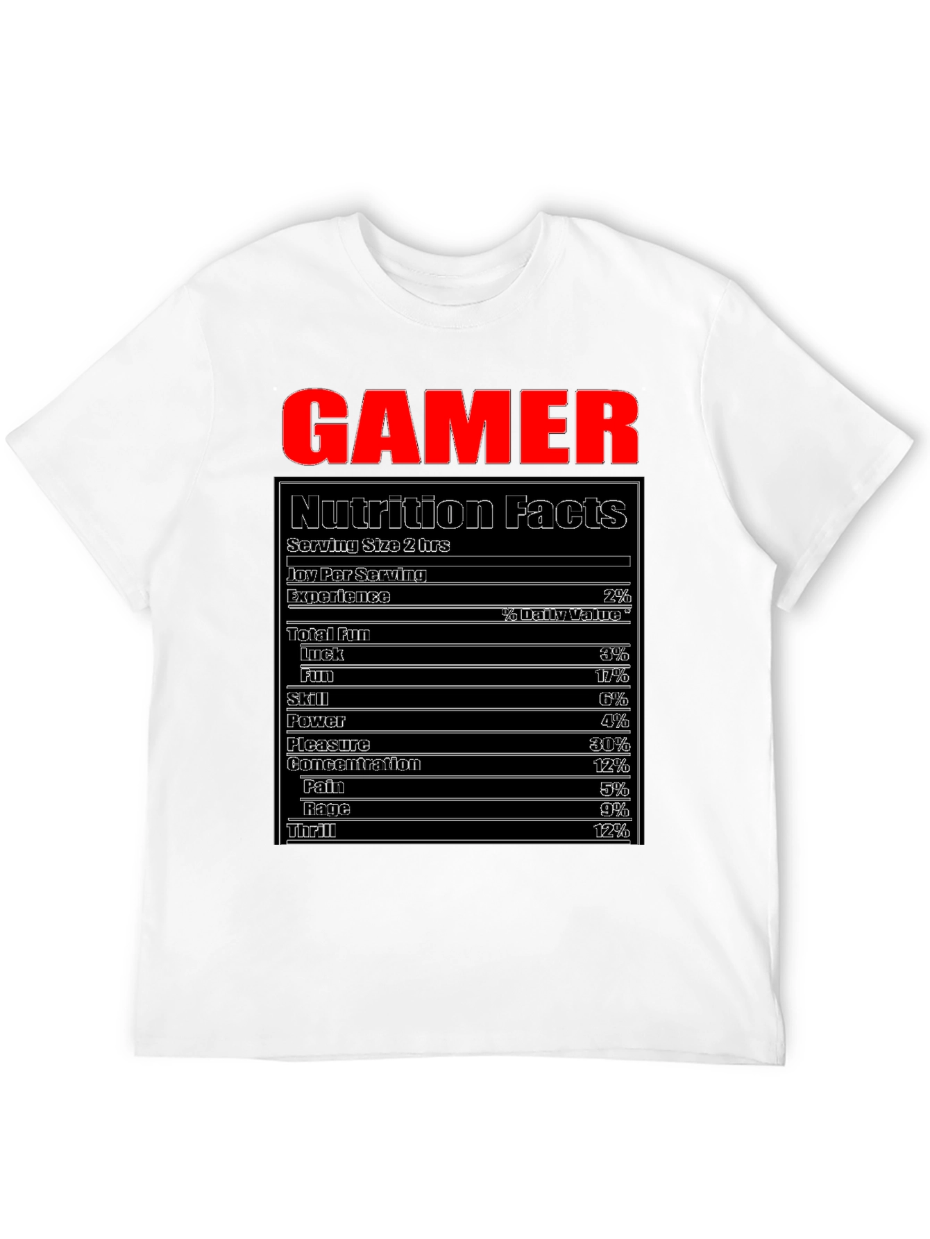 Gamer Nutrition Facts T-Shirt Funny Gaming Tee