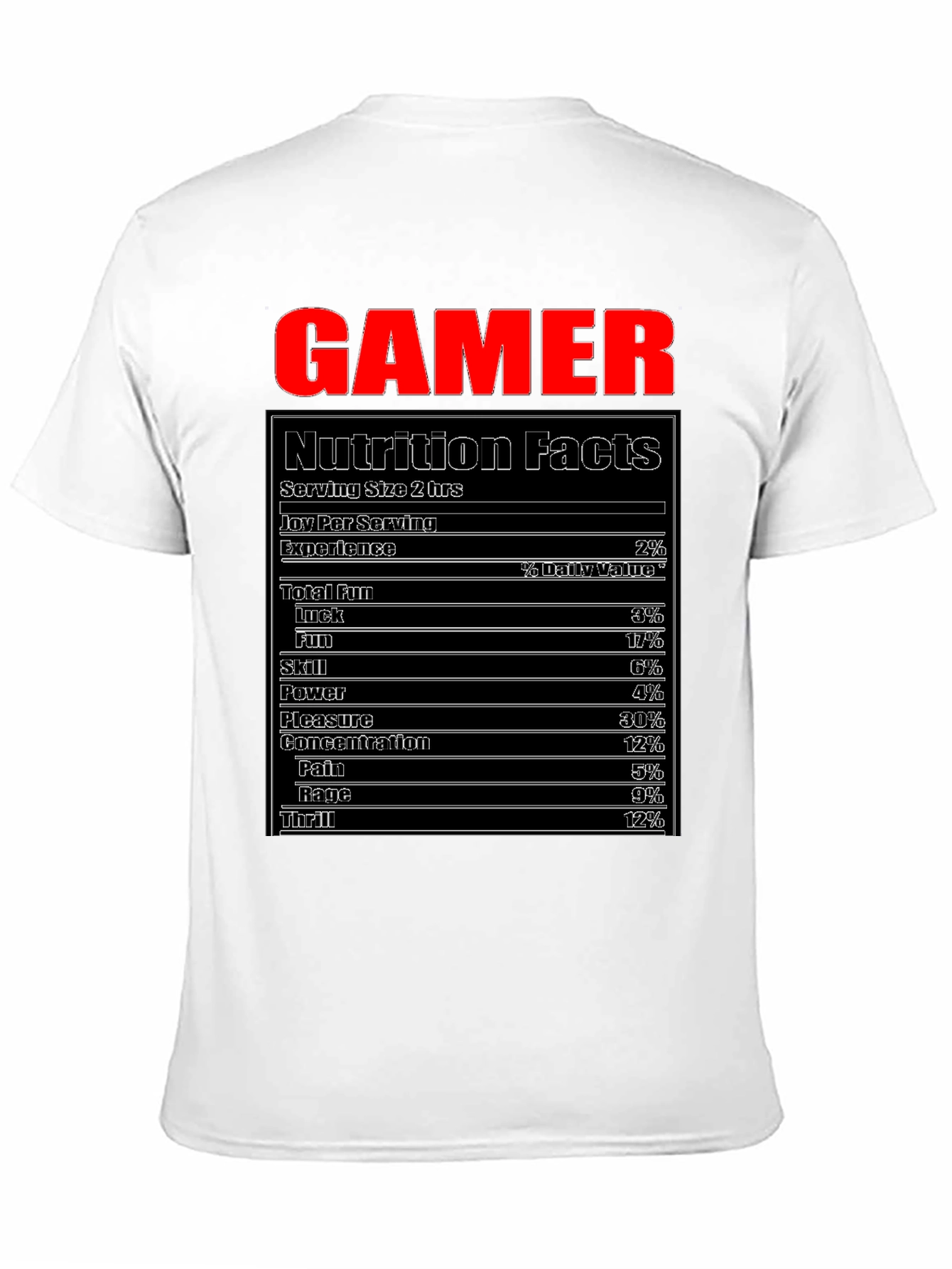 Gamer Nutrition Facts T-Shirt Funny Gaming Tee