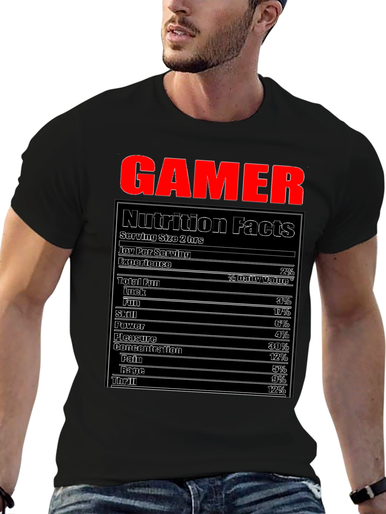 Gamer Nutrition Facts T-Shirt Funny Gaming Tee