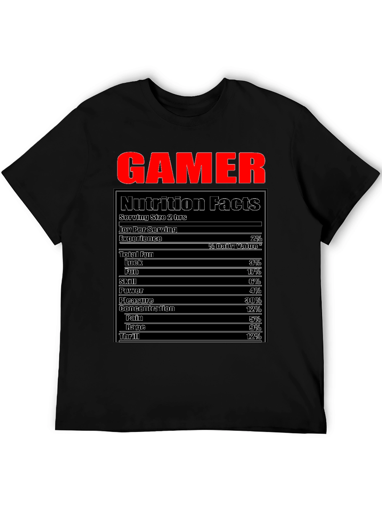 Gamer Nutrition Facts T-Shirt Funny Gaming Tee