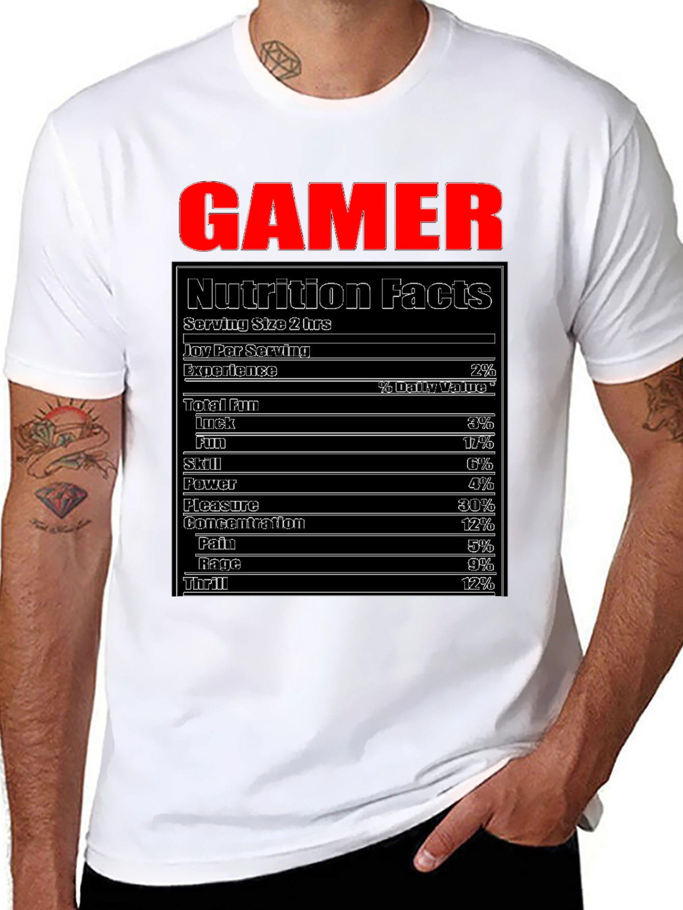 Gamer Nutrition Facts T-Shirt Funny Gaming Tee