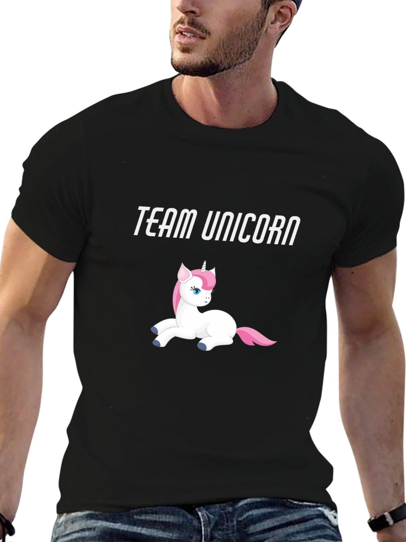 Team Unicorn Black Cotton Graphic Tee