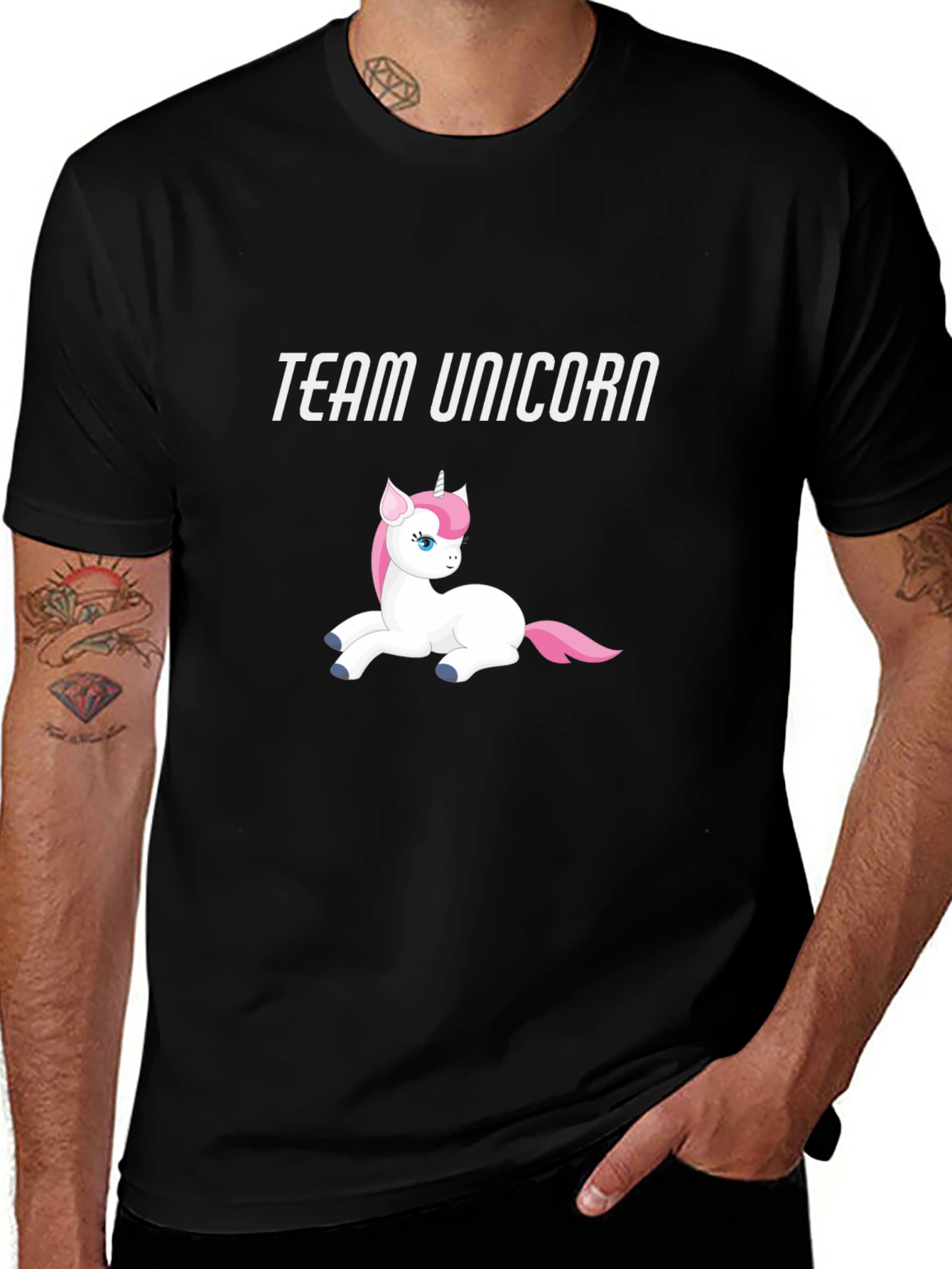Team Unicorn Black Cotton Graphic Tee