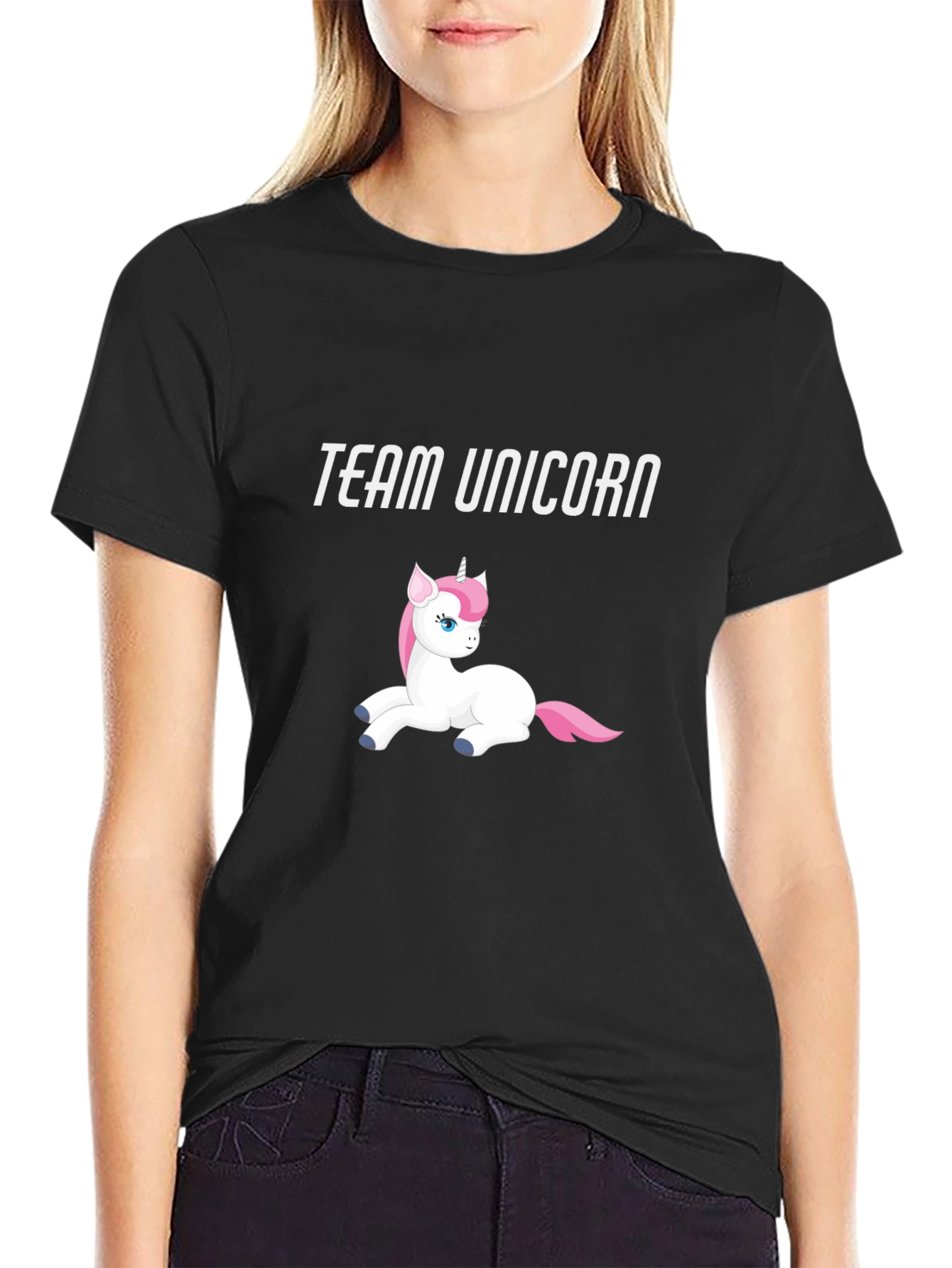 Team Unicorn Black Cotton Graphic Tee