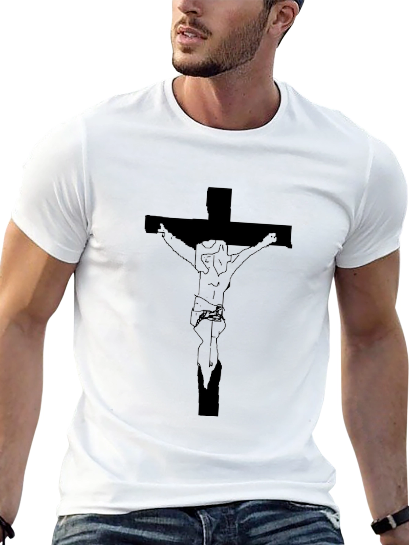 Crucifix Graphic Tee - Black Cotton T-Shirt