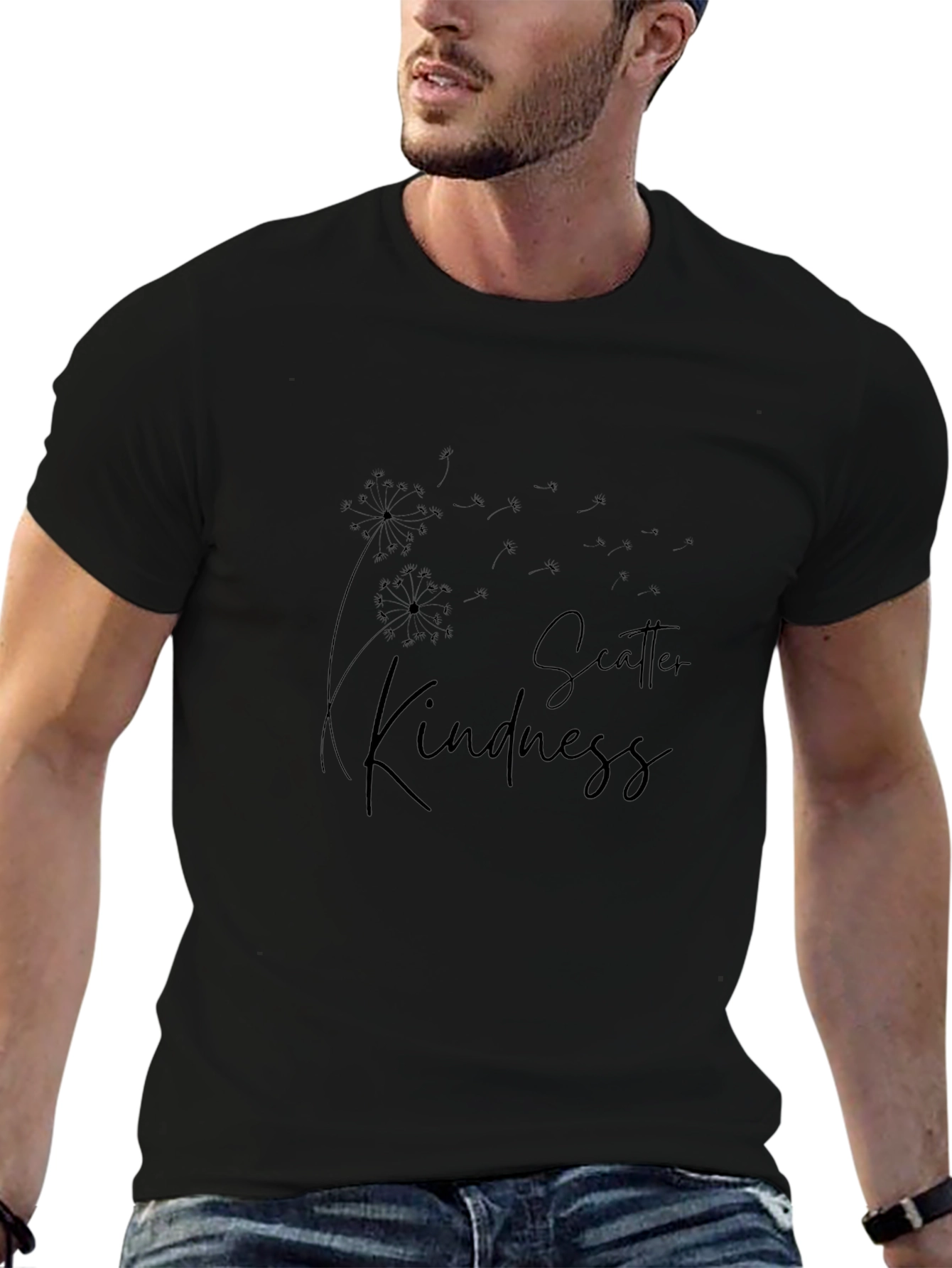 Scatter Kindness Graphic Tee - Black Cotton Casual T-Shirt