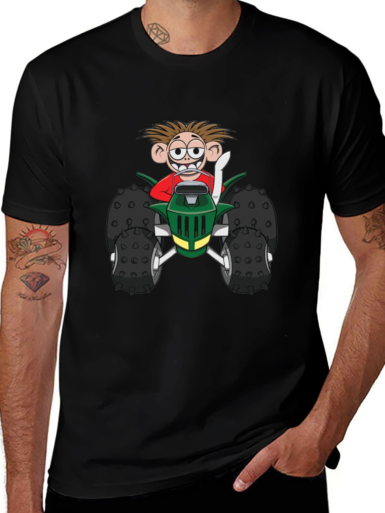 Cartoon Monster Truck Graphic Tee - Black