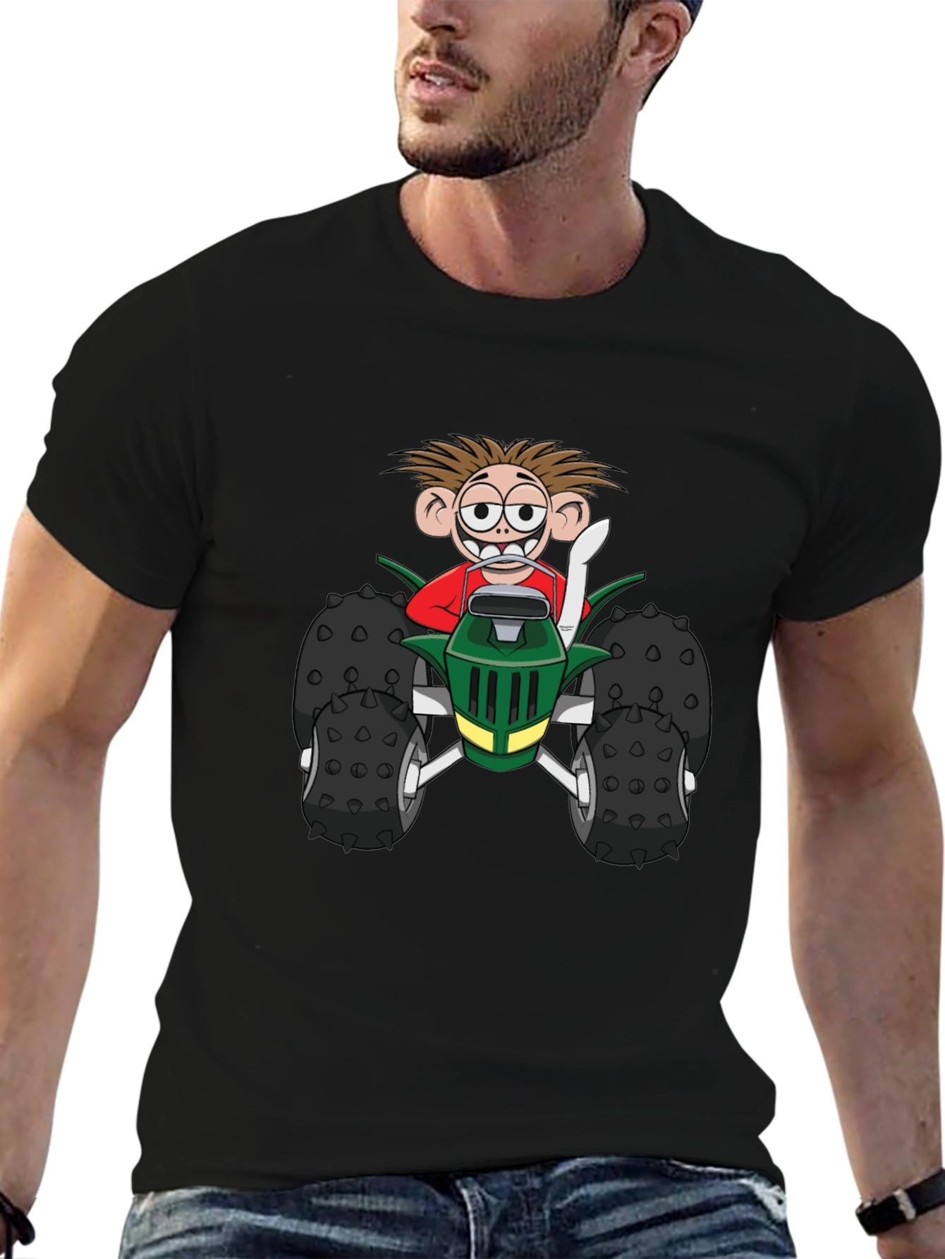 Cartoon Monster Truck Graphic Tee - Black