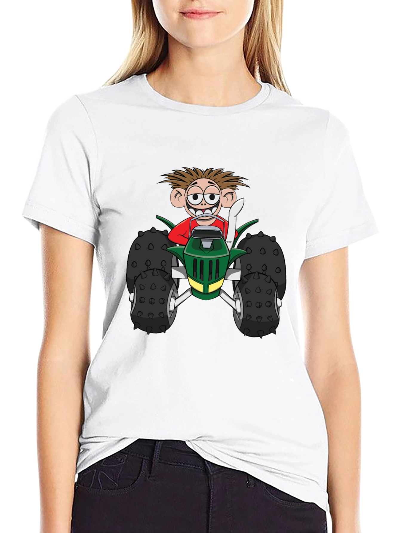 Cartoon Monster Truck Graphic Tee - Black