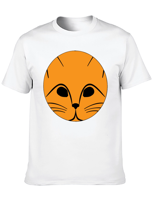 Black T-Shirt with Orange Cat Face Graphic