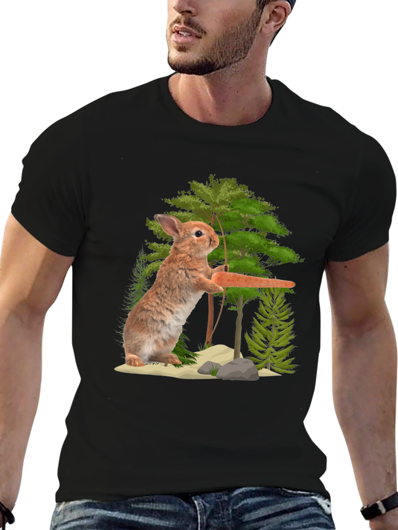 Rabbit Holding Carrot Graphic T-Shirt