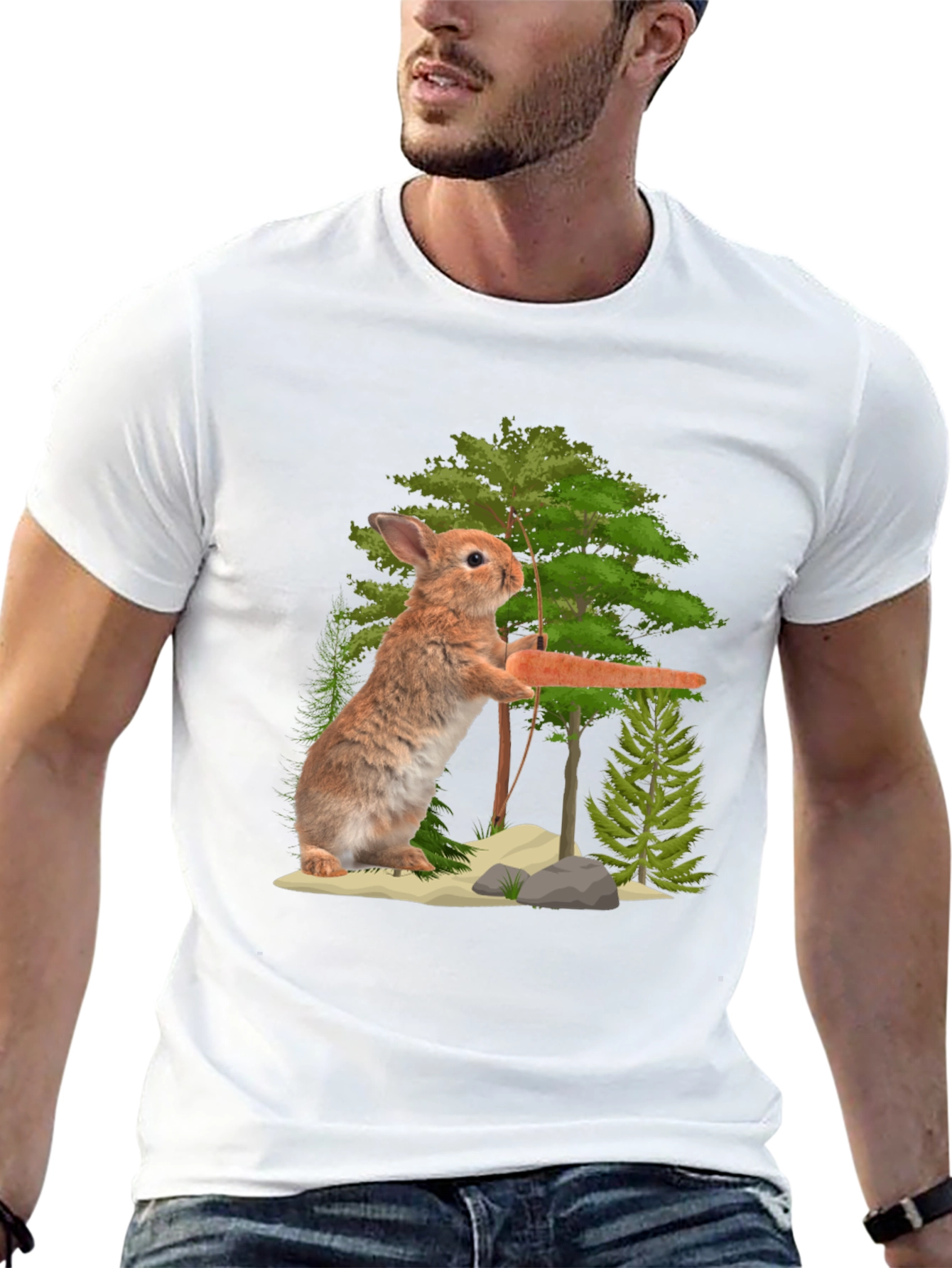 Rabbit Holding Carrot Graphic T-Shirt