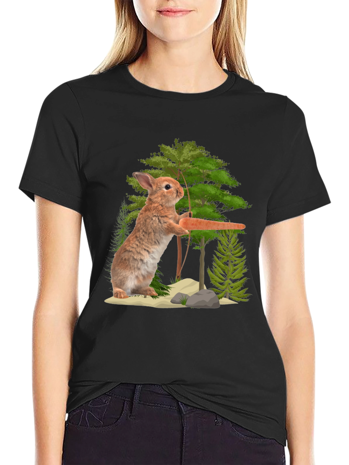 Rabbit Holding Carrot Graphic T-Shirt