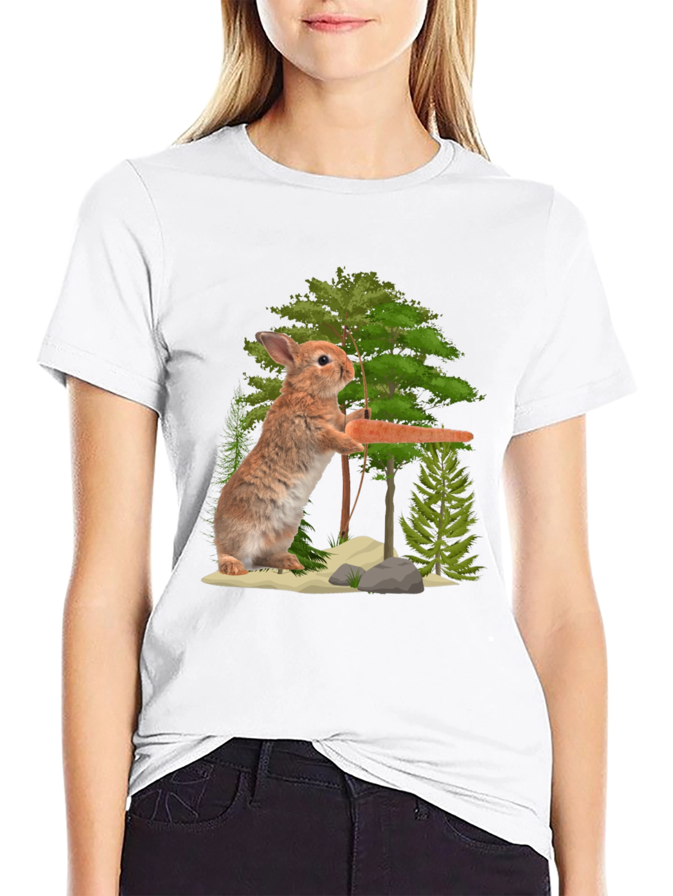 Rabbit Holding Carrot Graphic T-Shirt