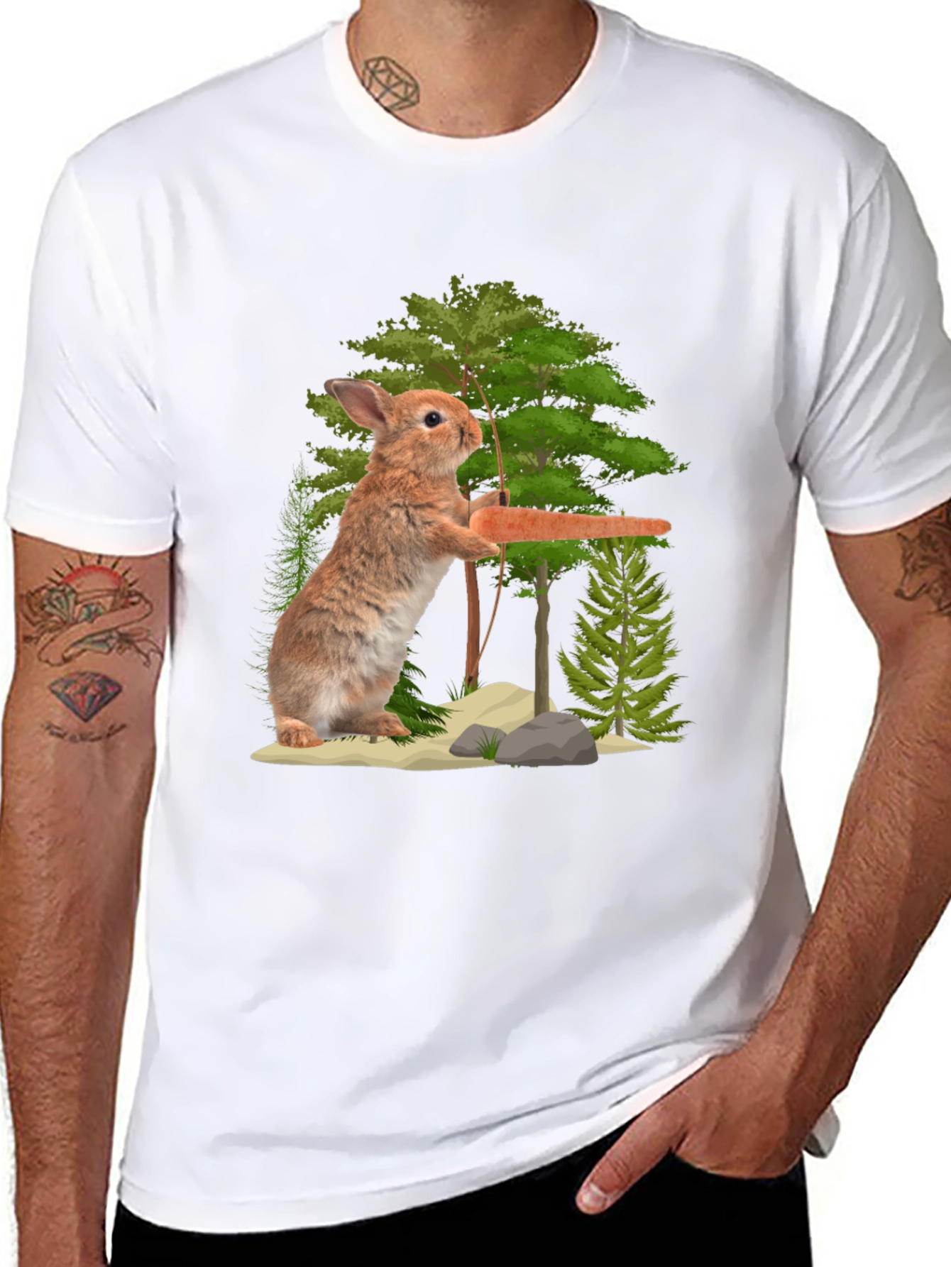 Rabbit Holding Carrot Graphic T-Shirt