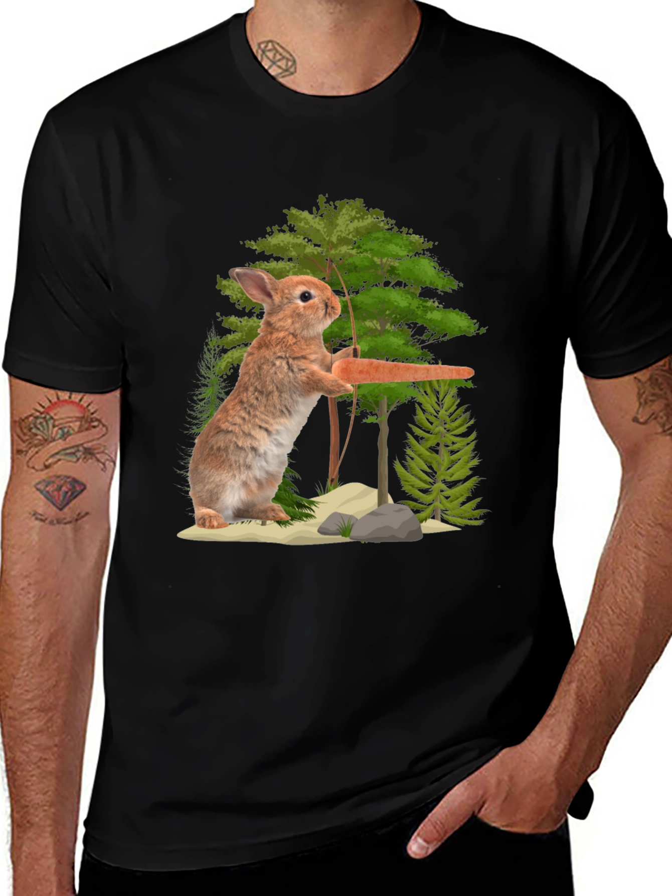 Rabbit Holding Carrot Graphic T-Shirt