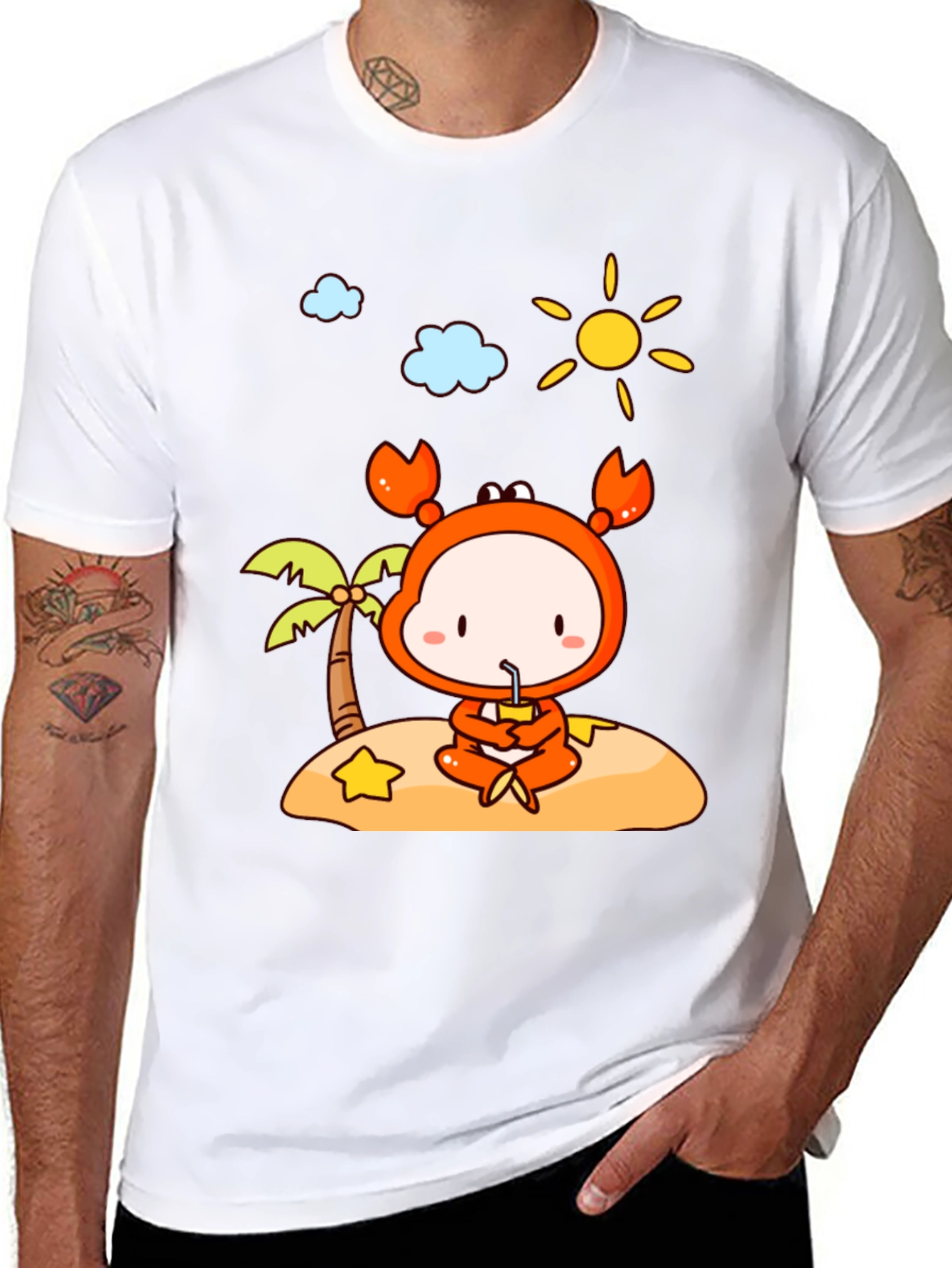 Crab Island Cartoon T-Shirt - Fun Beach Style