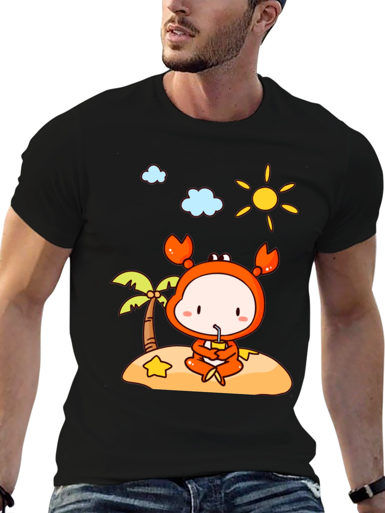 Crab Island Cartoon T-Shirt - Fun Beach Style