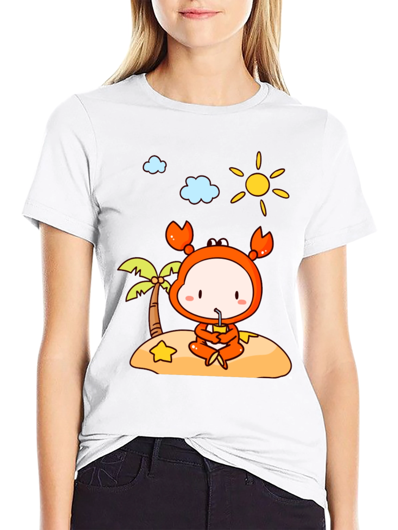 Crab Island Cartoon T-Shirt - Fun Beach Style