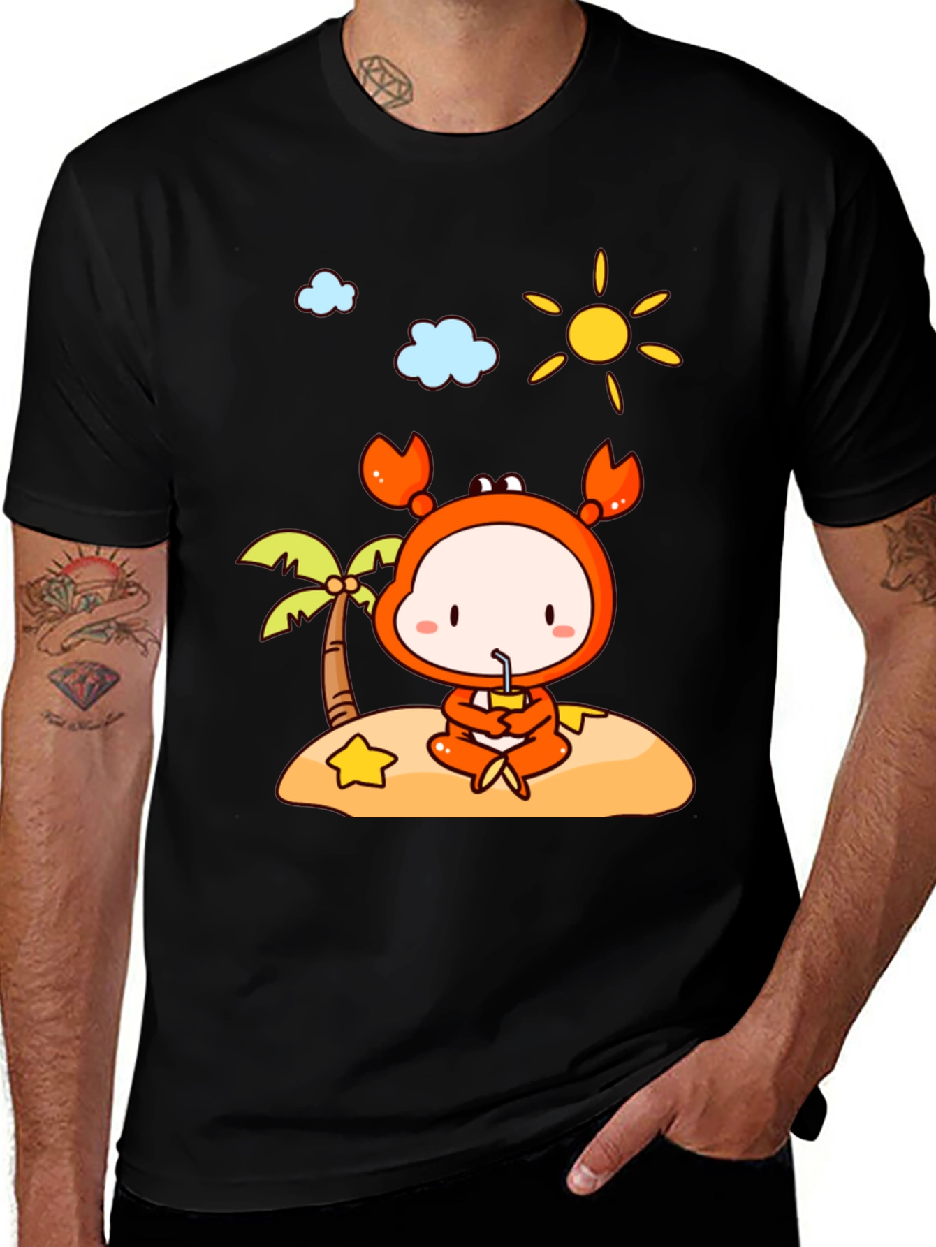 Crab Island Cartoon T-Shirt - Fun Beach Style