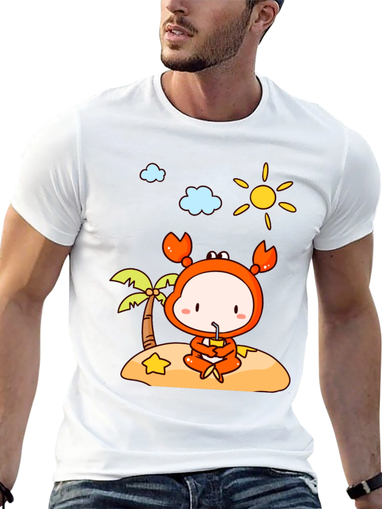 Crab Island Cartoon T-Shirt - Fun Beach Style