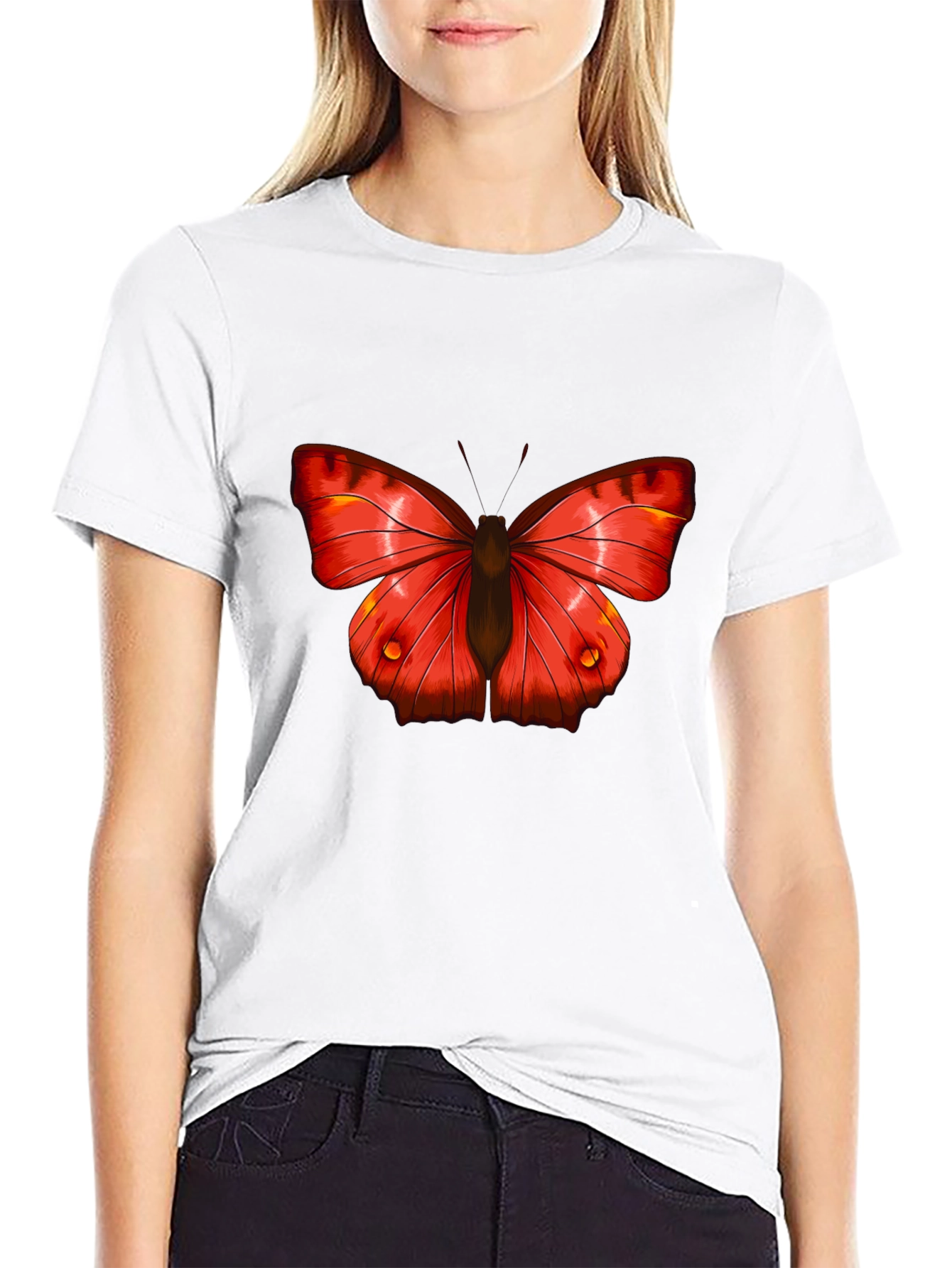 Butterfly Graphic Tee - Bold Red Insect Print