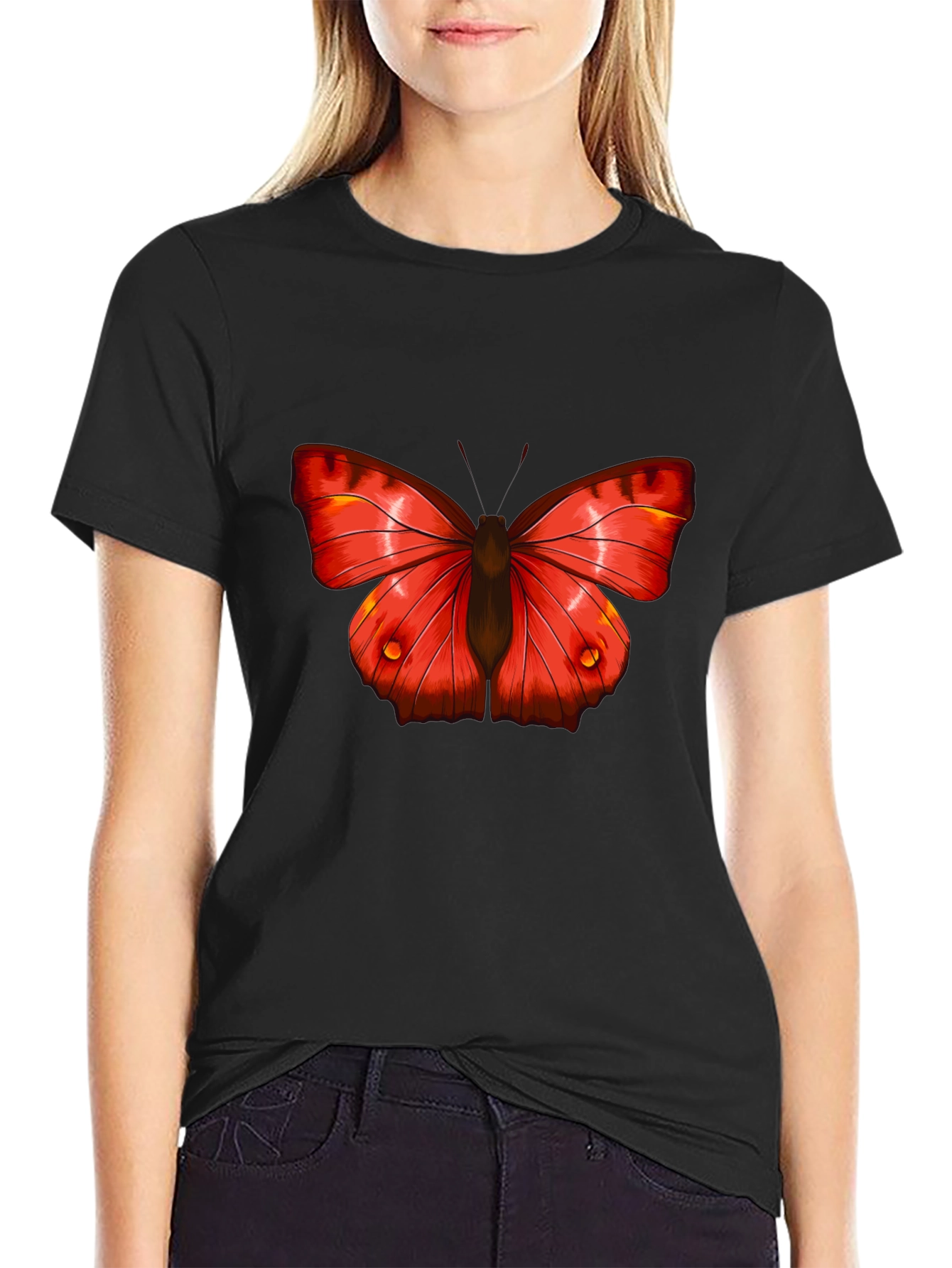 Butterfly Graphic Tee - Bold Red Insect Print