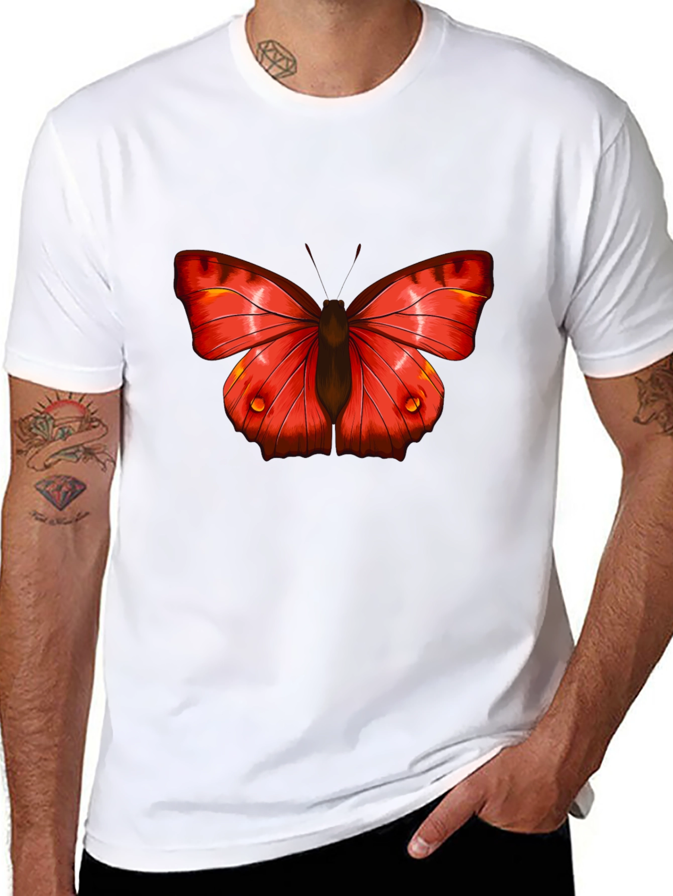 Butterfly Graphic Tee - Bold Red Insect Print