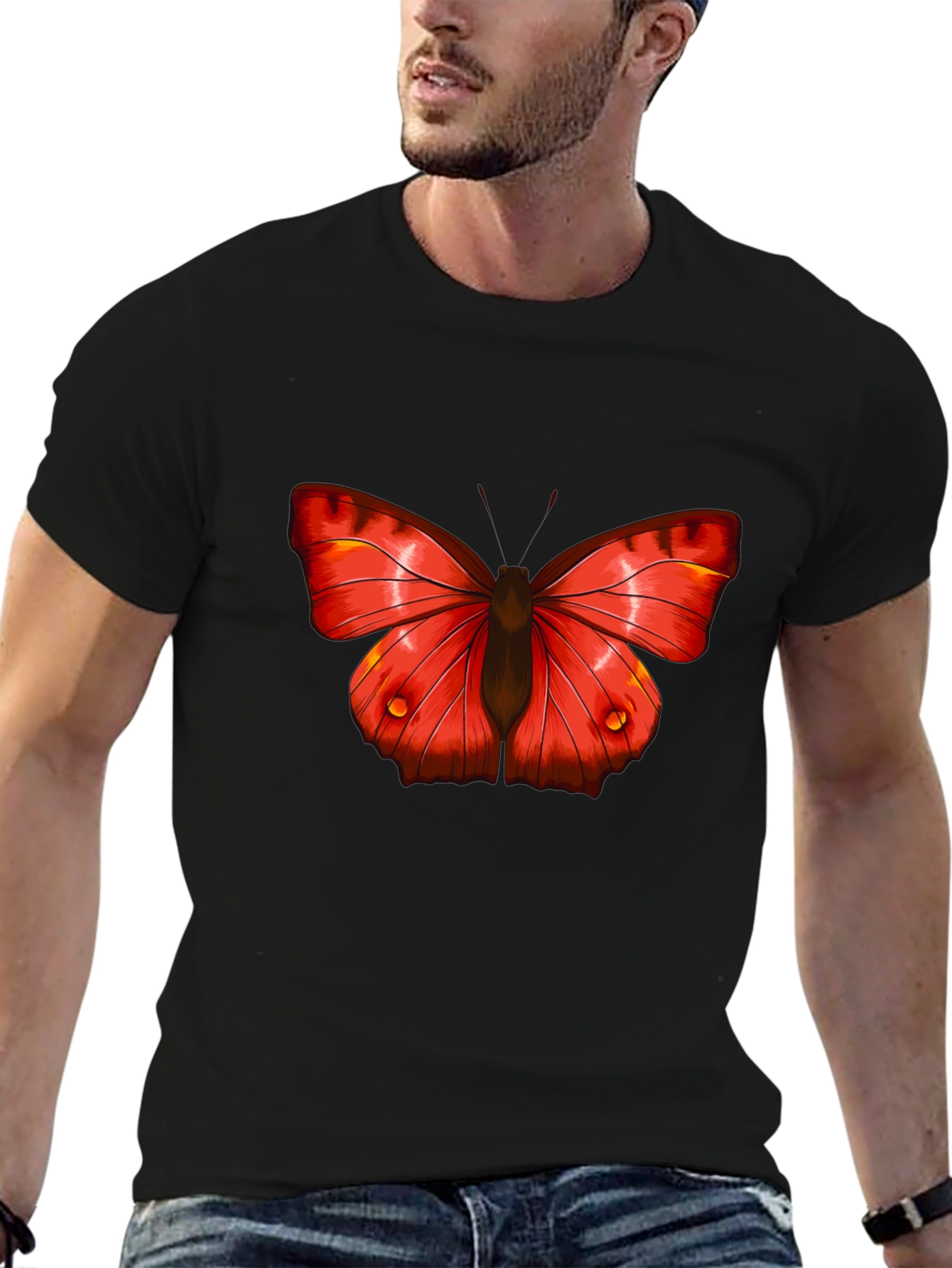 Butterfly Graphic Tee - Bold Red Insect Print