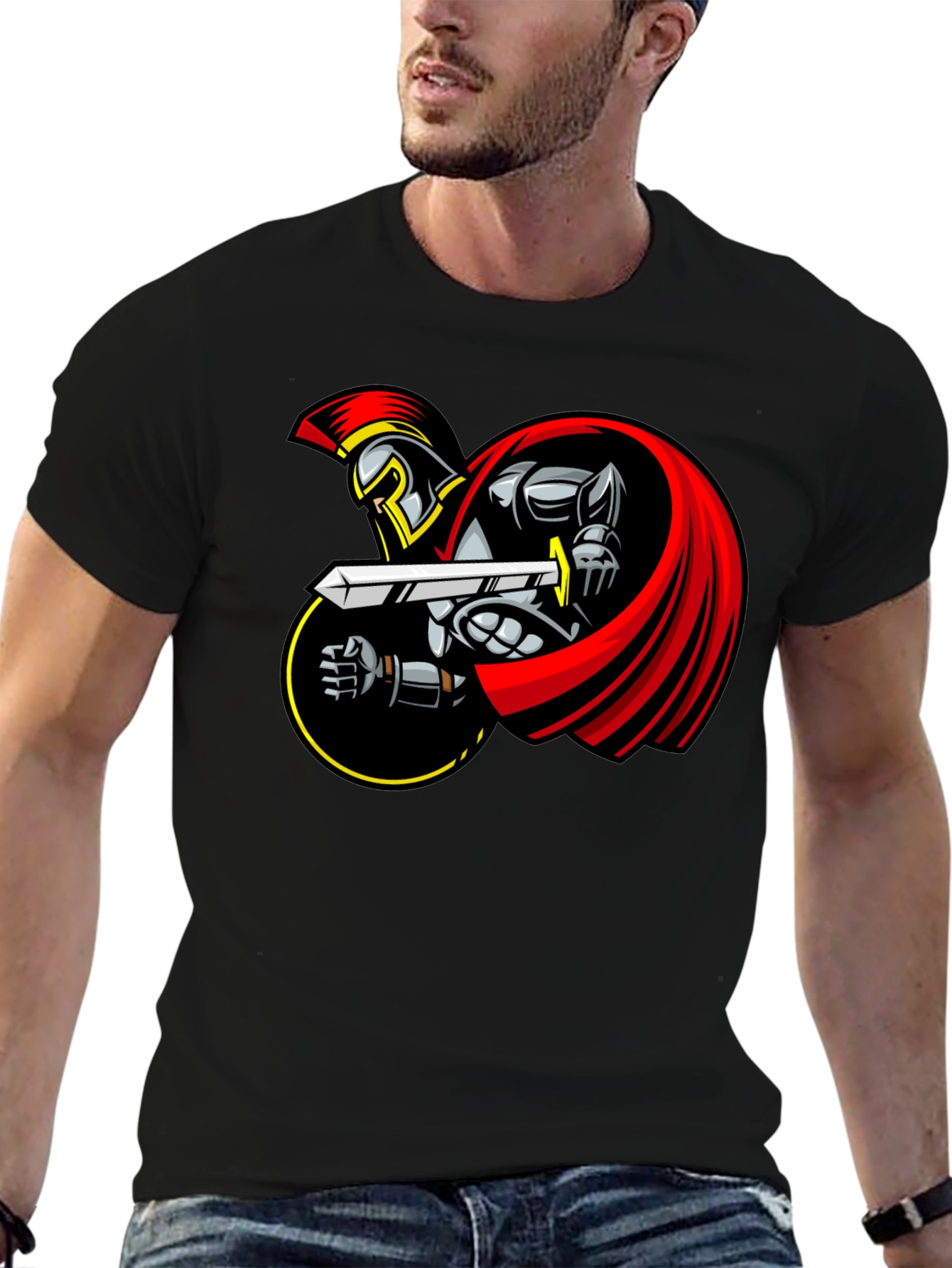 Spartan Warrior Graphic T-Shirt - Black