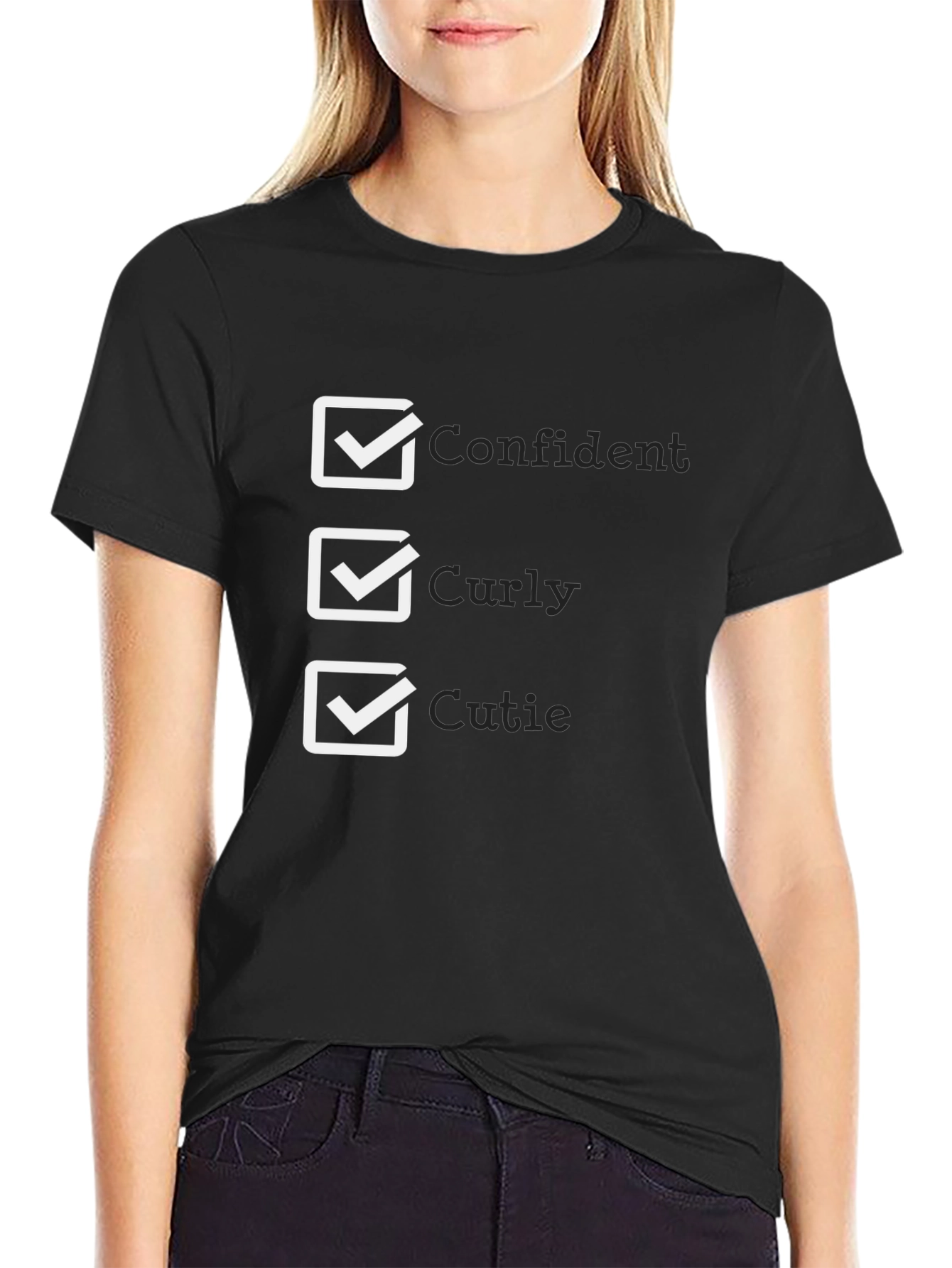 Confident Curly Cutie Black T-Shirt