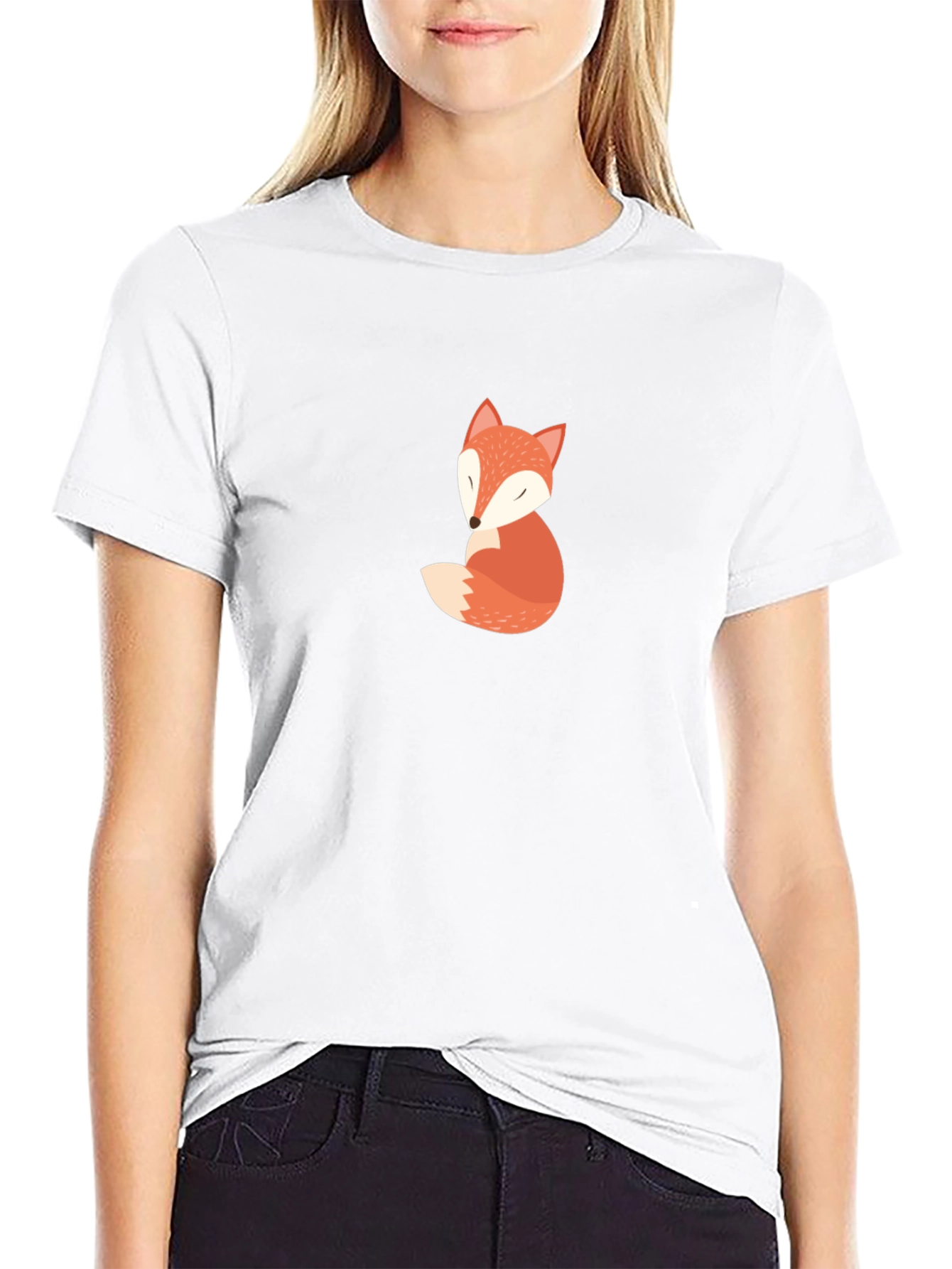 Cute Fox Graphic Tee - Soft Black Cotton T-Shirt