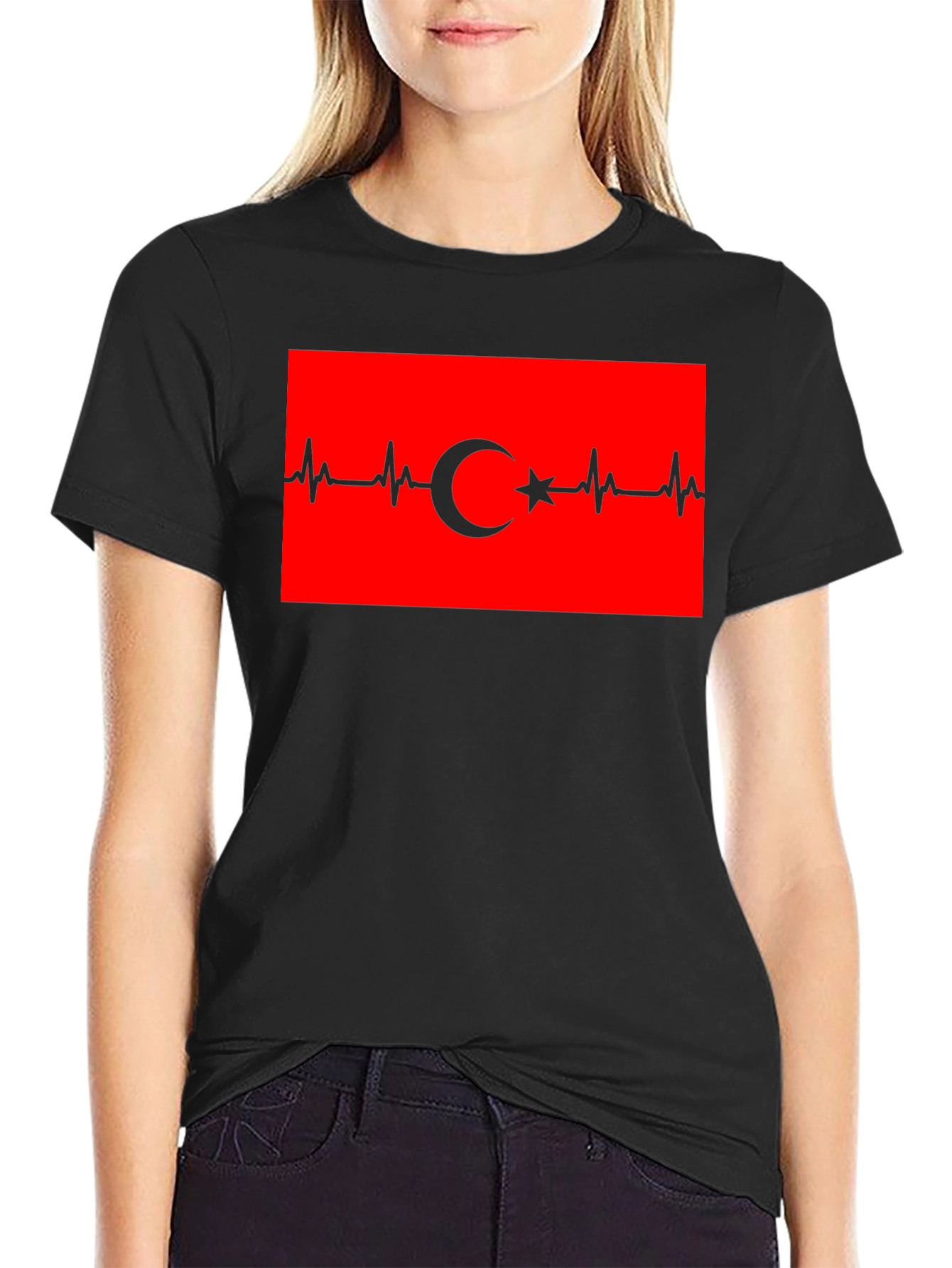 Heartbeat Turkey Flag T-Shirt - Black