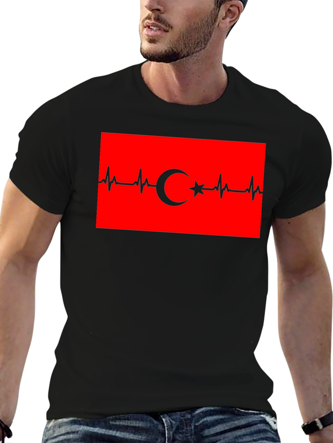 Heartbeat Turkey Flag T-Shirt - Black