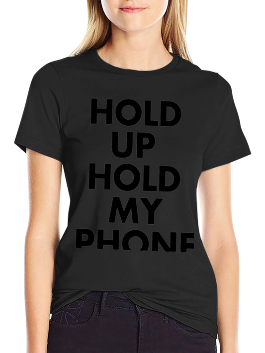 Hold Up My Phone Graphic Tee - Black Crew Neck T-Shirt